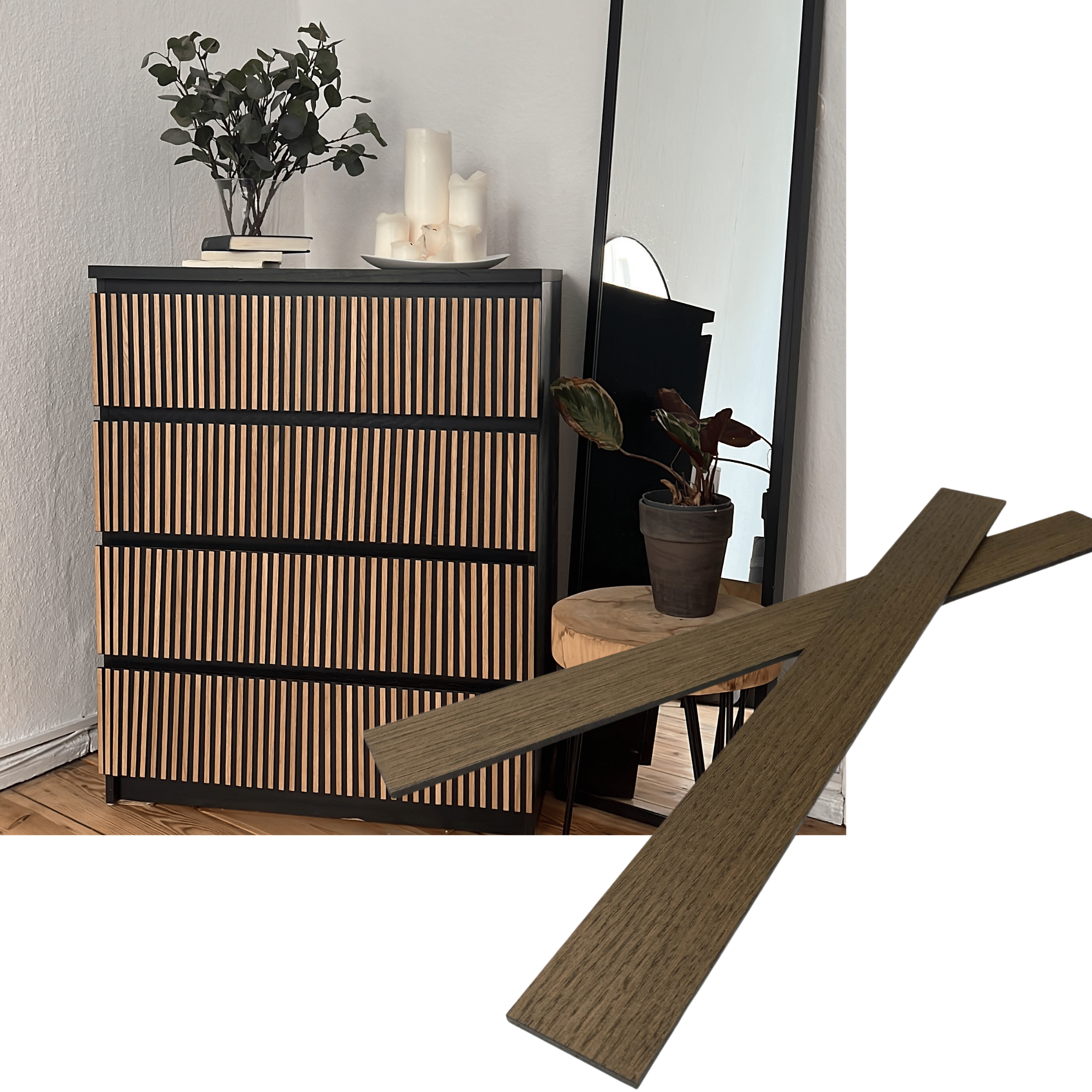 Overlay wooden slats panels for decorating ikea malm dresser 1 cm width panels by Artvoom – wood decor