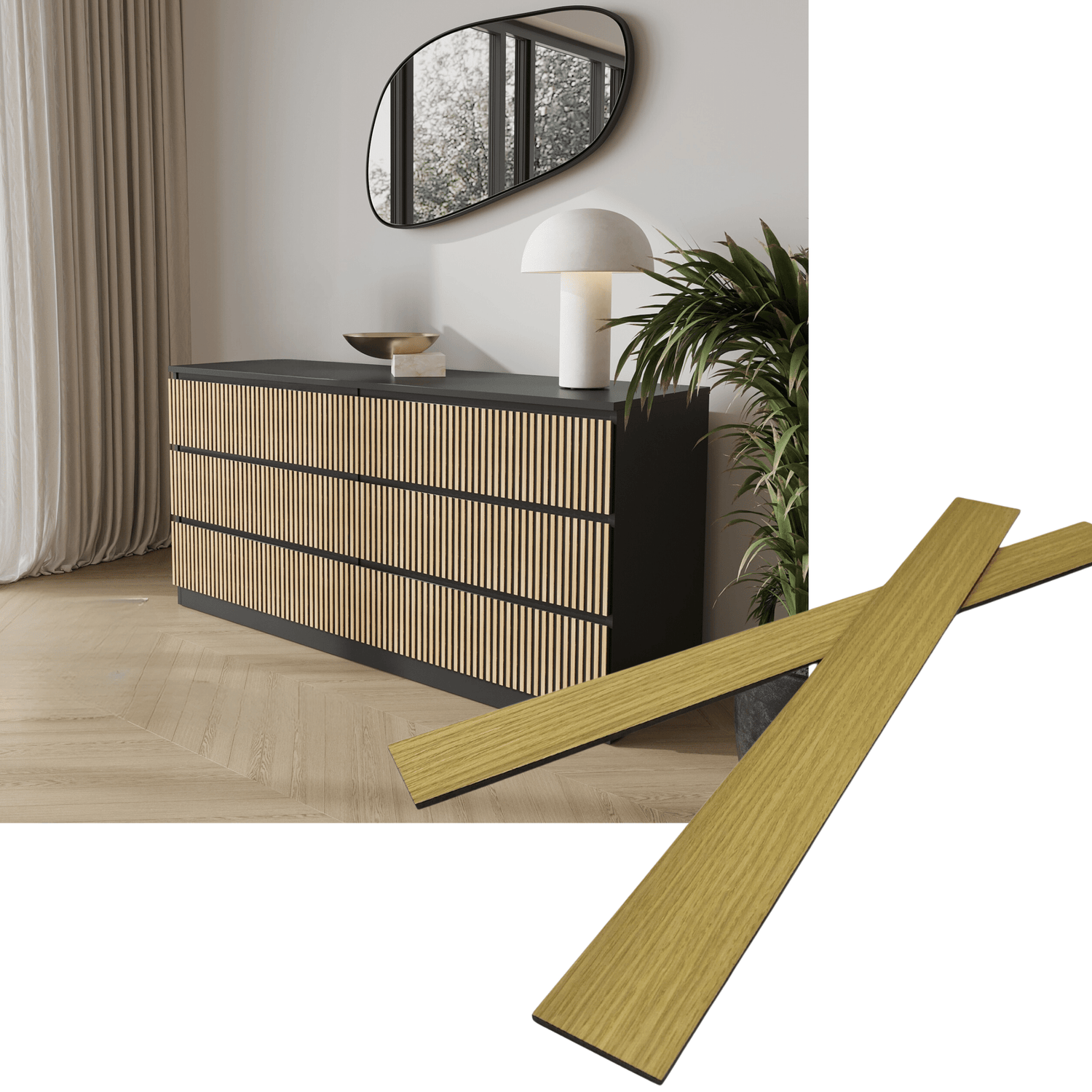 Overlay wooden slats panels for decorating ikea malm dresser 1 cm width panels by Artvoom – wood decor