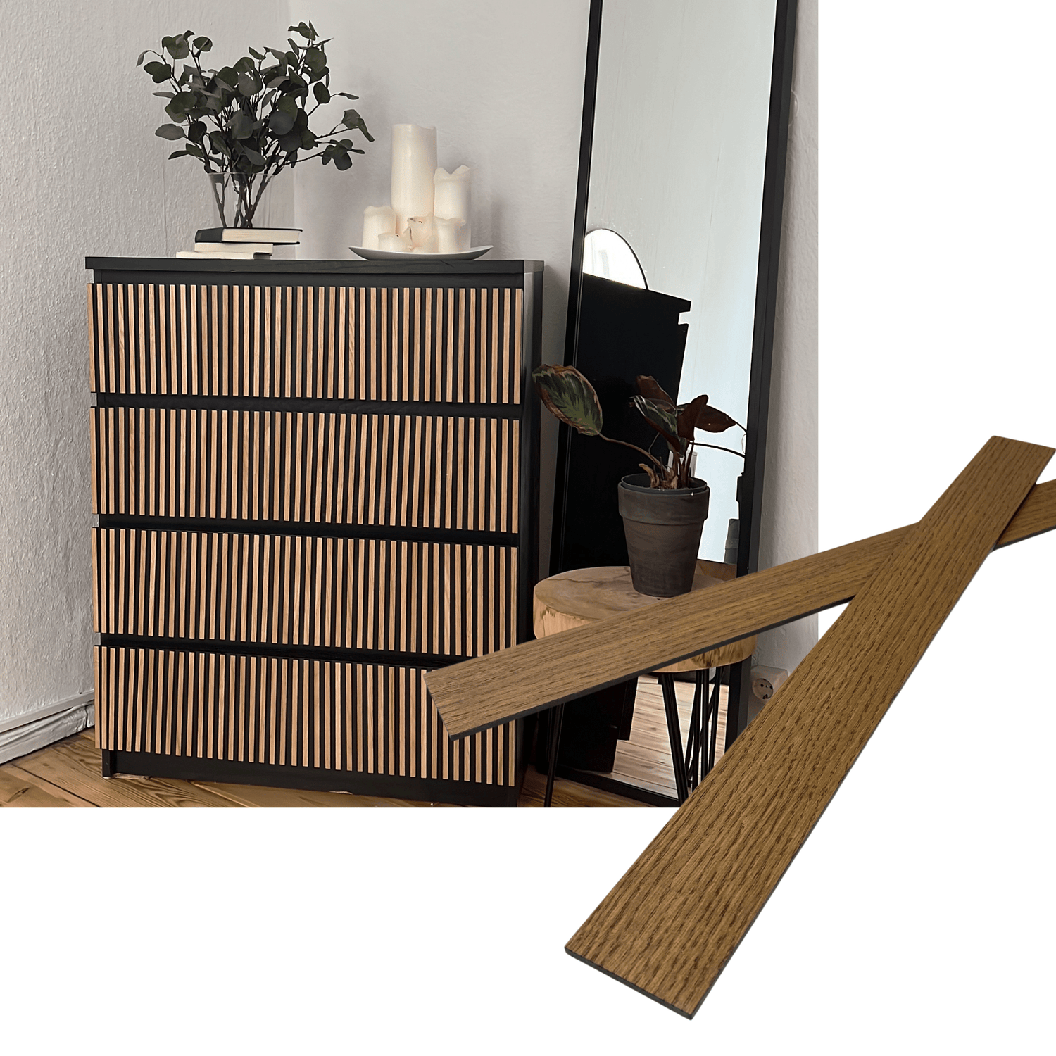 Overlay wooden slats panels for decorating ikea malm dresser 1 cm width panels by Artvoom – wood decor