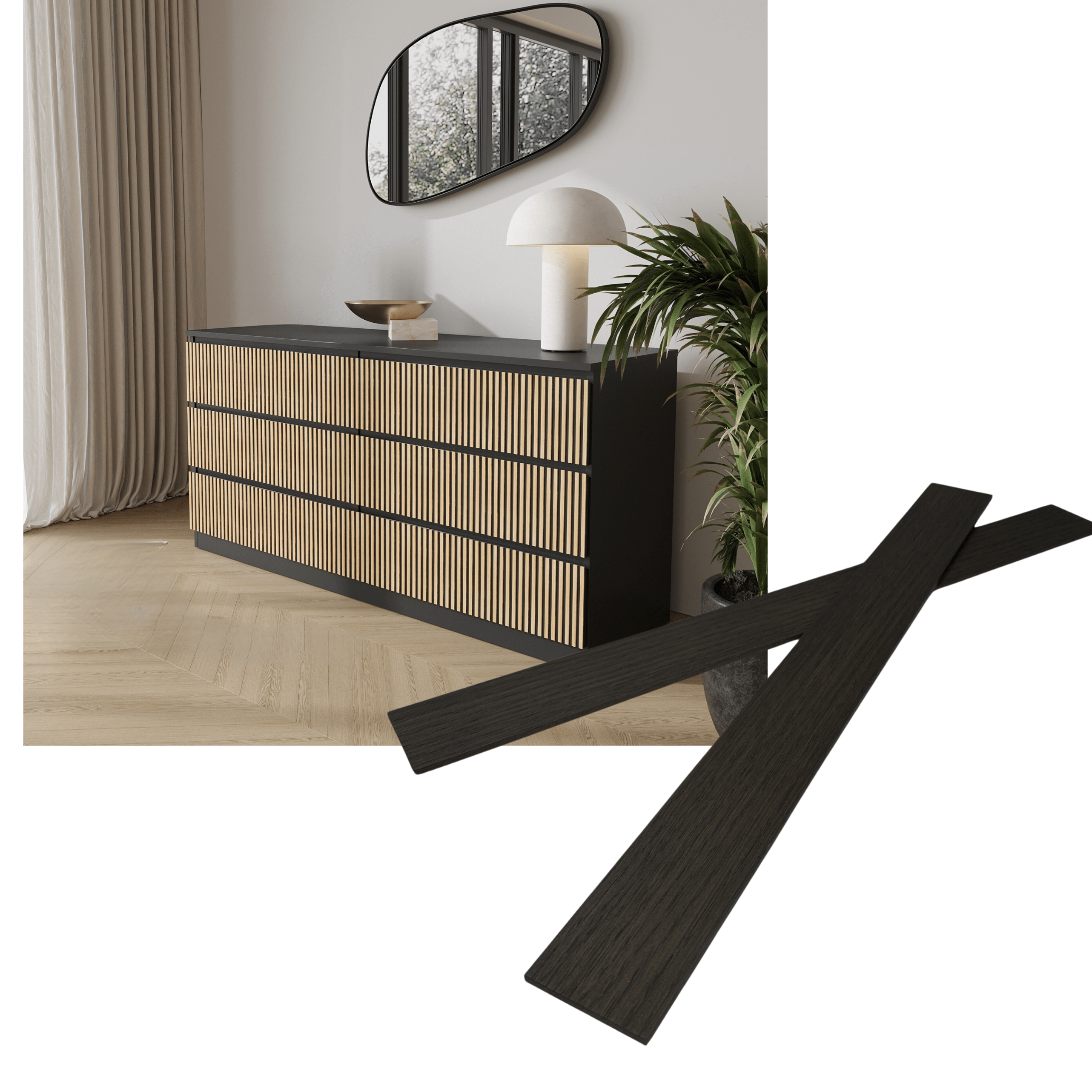 Overlay wooden slats panels for decorating ikea malm dresser 1 cm width panels by Artvoom – wood decor