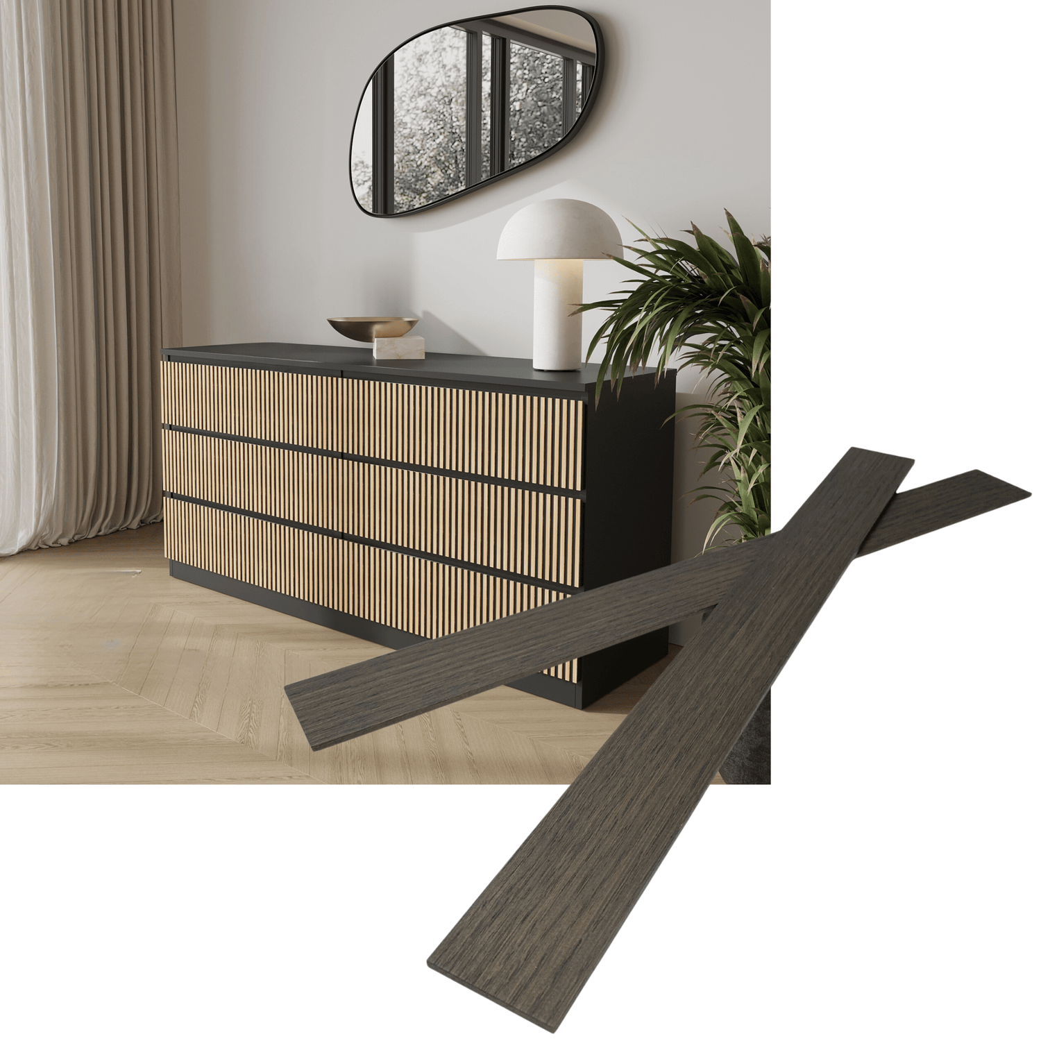 Overlay wooden slats panels for decorating ikea malm dresser 1 cm width panels by Artvoom – wood decor