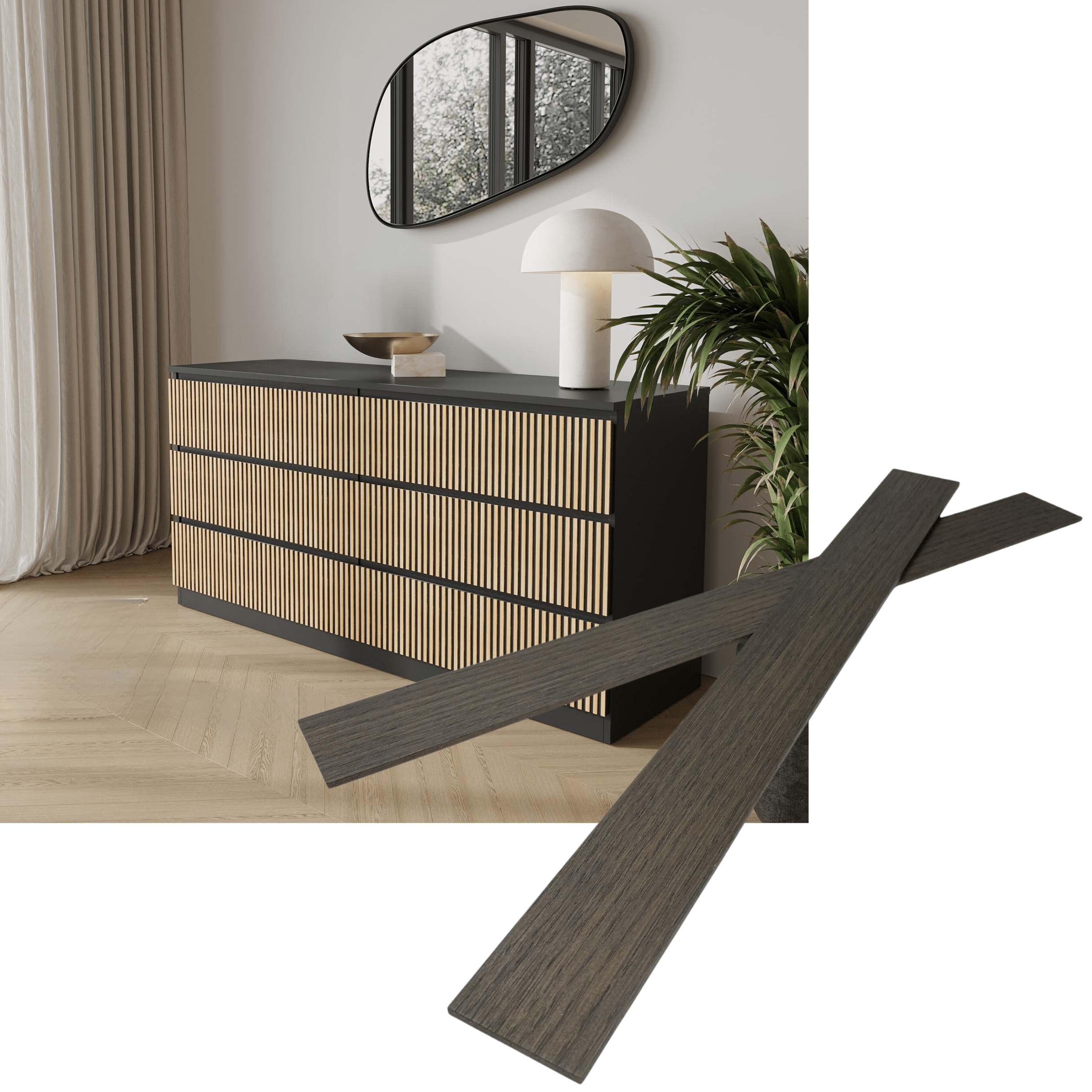 Overlay wooden slats panels for decorating ikea malm dresser 1 cm width panels by Artvoom – wood decor