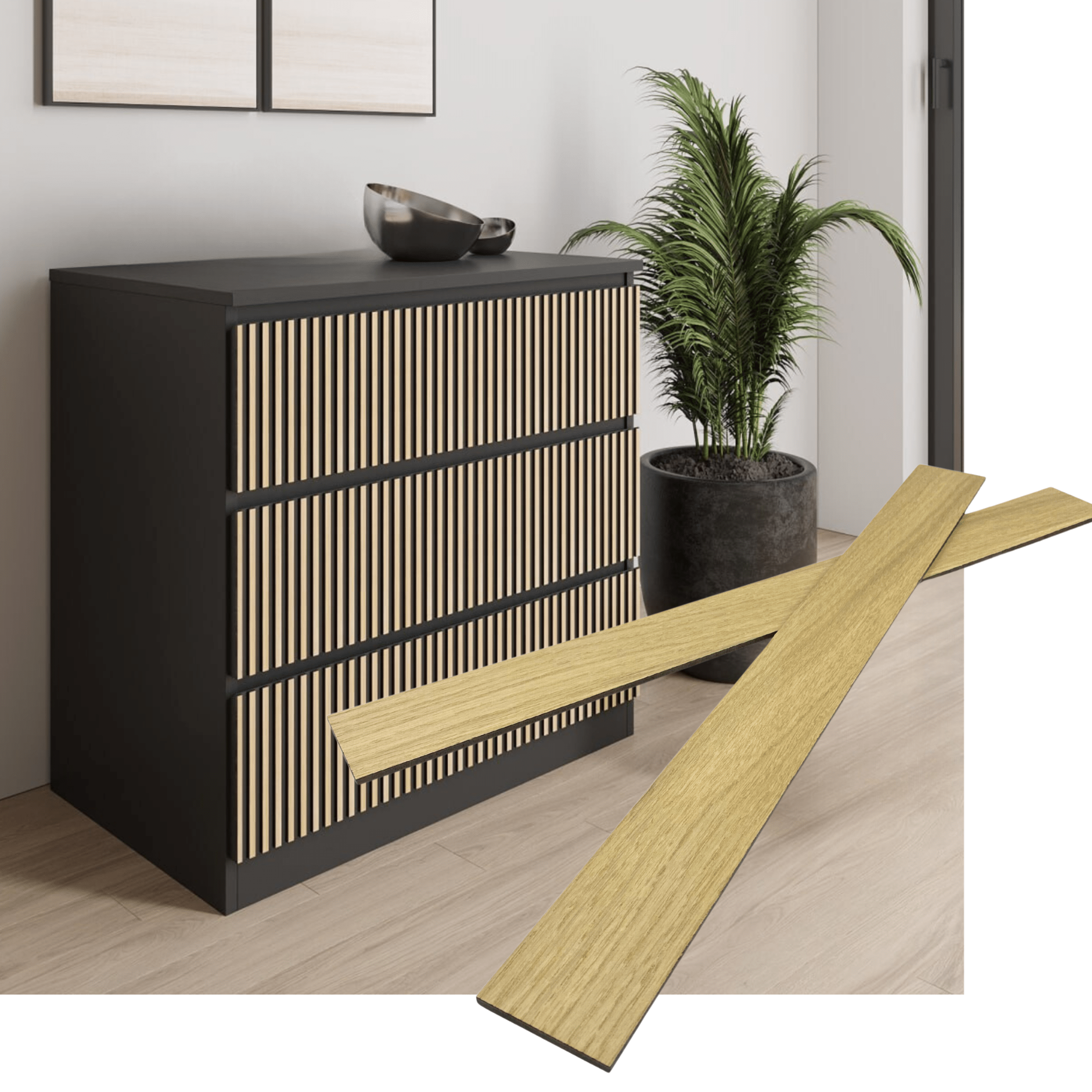 Overlay wooden slats panels for decorating ikea malm dresser 1 cm width panels by Artvoom – wood decor