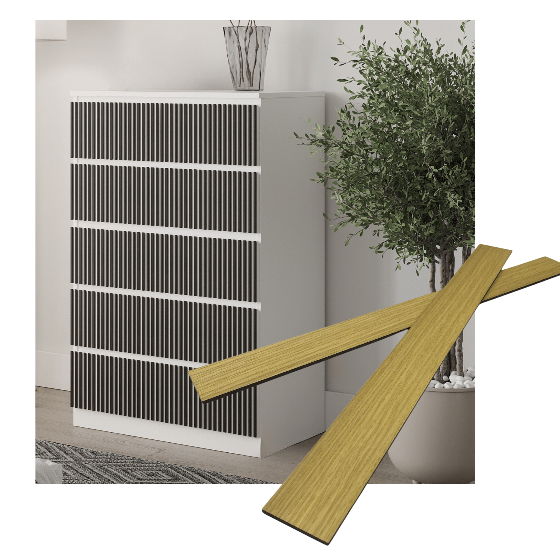 Overlay wooden slats panels for decorating ikea malm dresser 1 cm width panels by Artvoom – wood decor