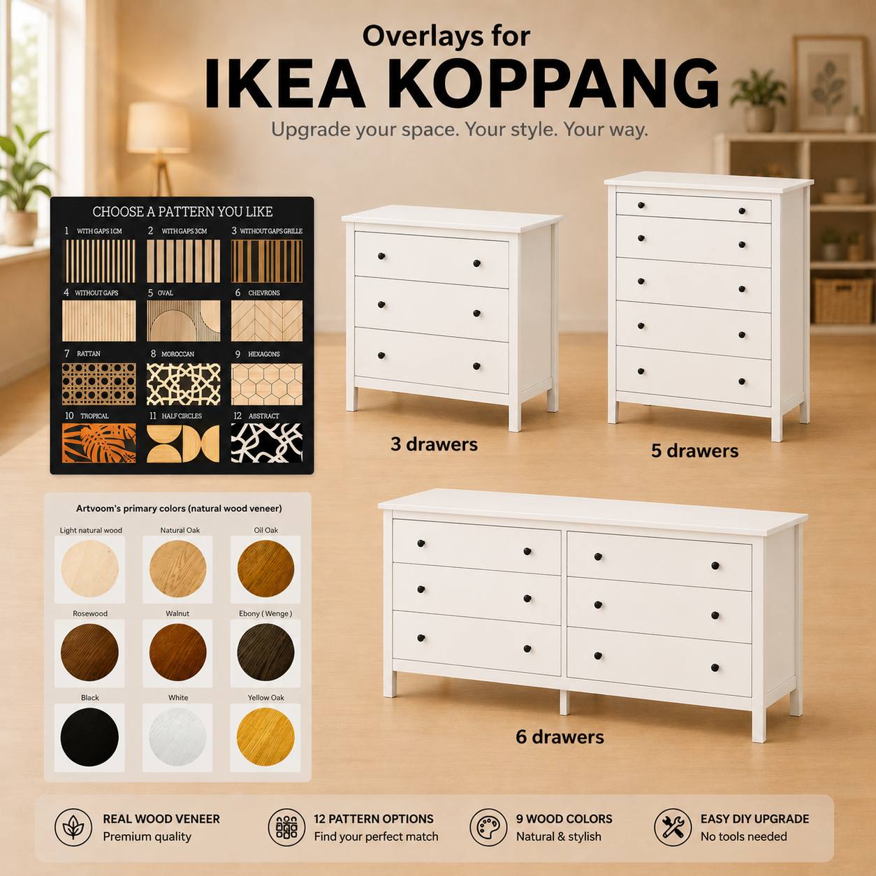 IKEA Koppang Furniture Overlays - Wood Panels for Upcycled Dresser