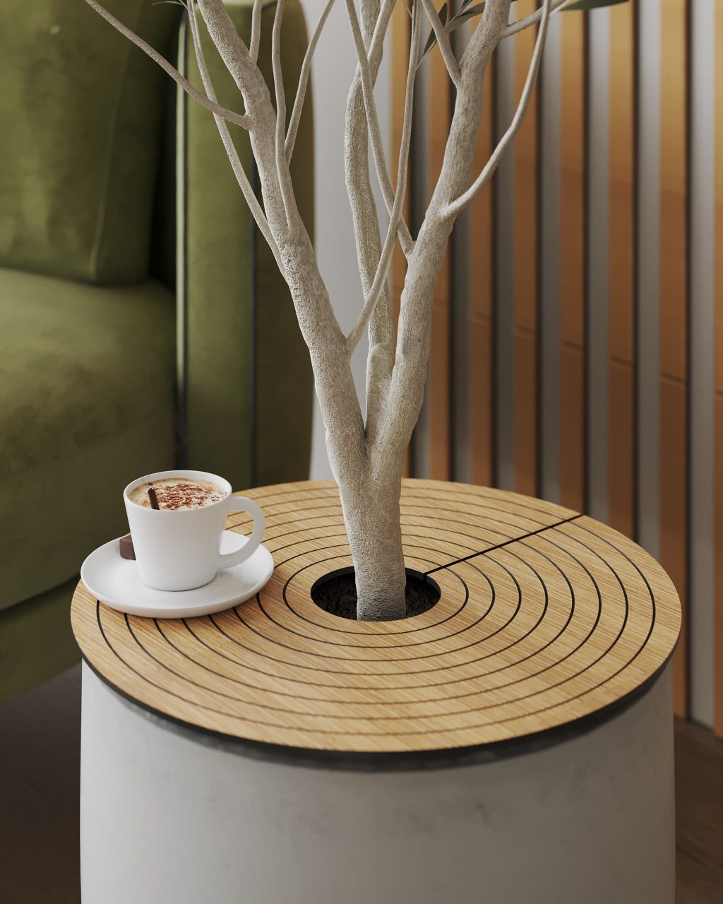 Plant pot cover, wood mulch ring of oak veneer panels by Artvoom – wood decor