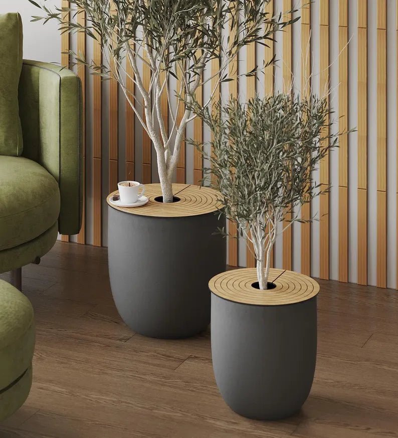 Plant pot cover, wood mulch ring of oak veneer panels by Artvoom – wood decor