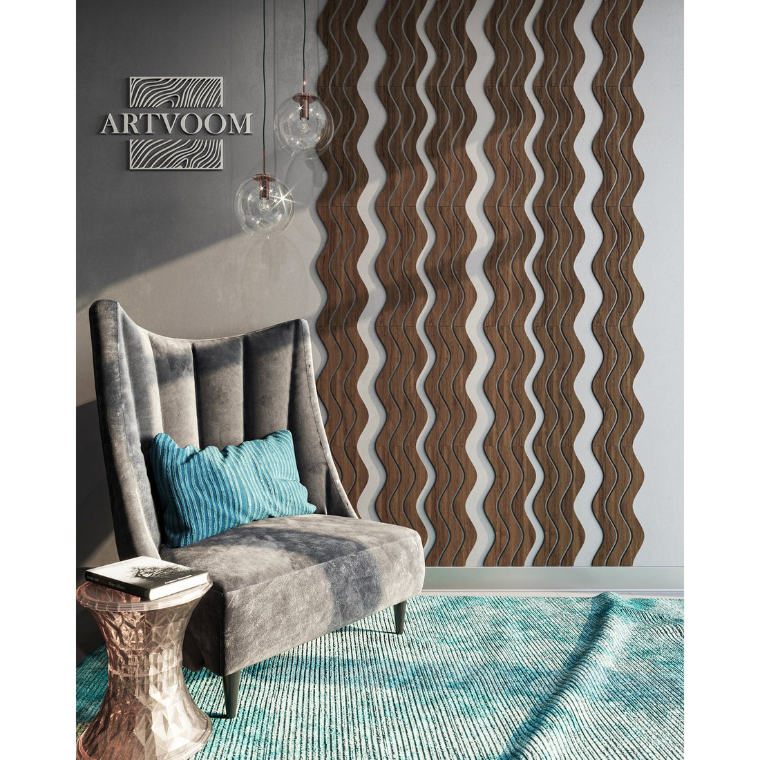Rosewood Wooden Wave Slats, 12 pcs in box. Artvoom Wall Decor panels by Artvoom – wood decor