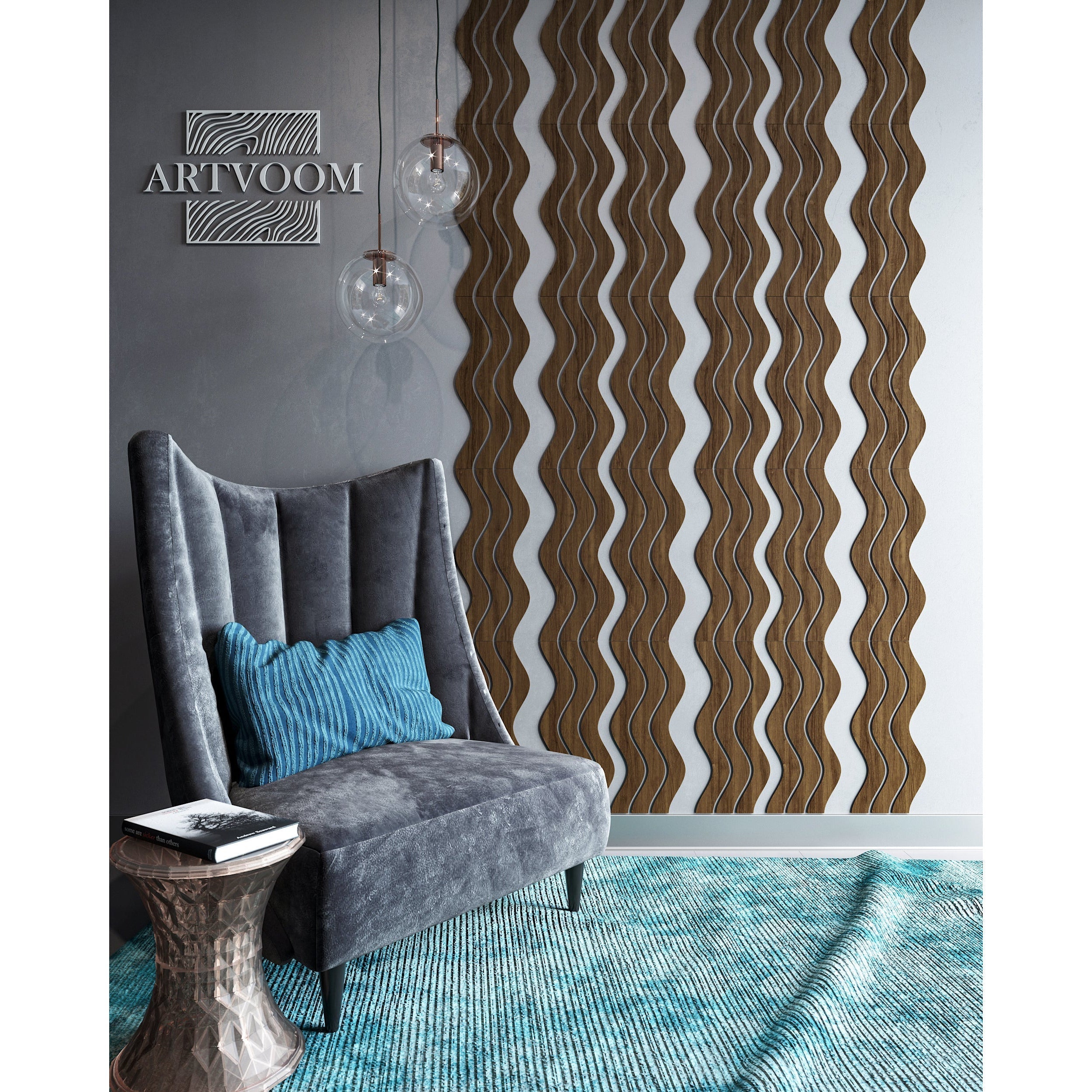 Rosewood Wooden Wave Slats, 12 pcs in box. Artvoom Wall Decor panels by Artvoom – wood decor