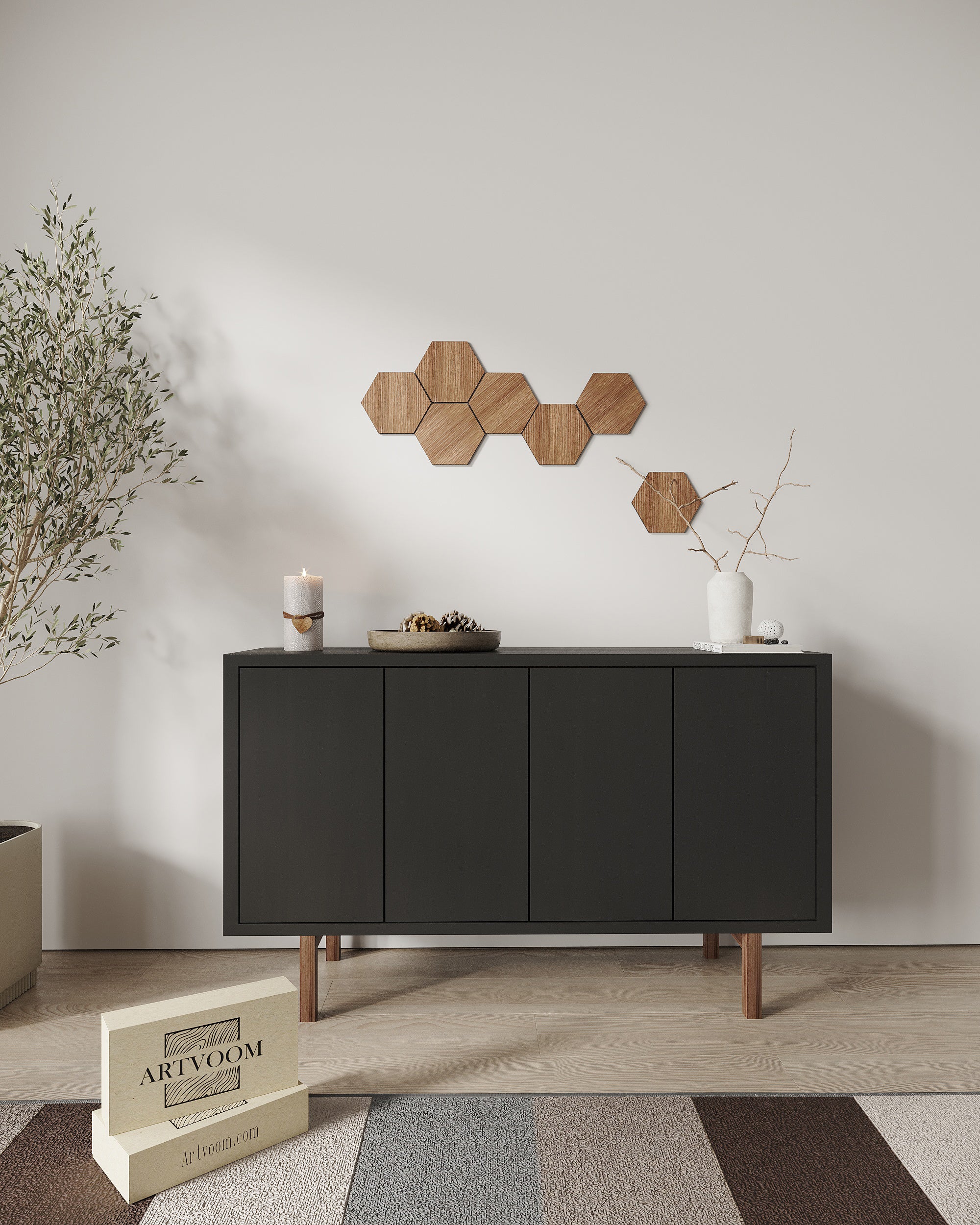 Set of 7 Hexagons, Boho Geometric Wall Decor panels by Artvoom – wood decor