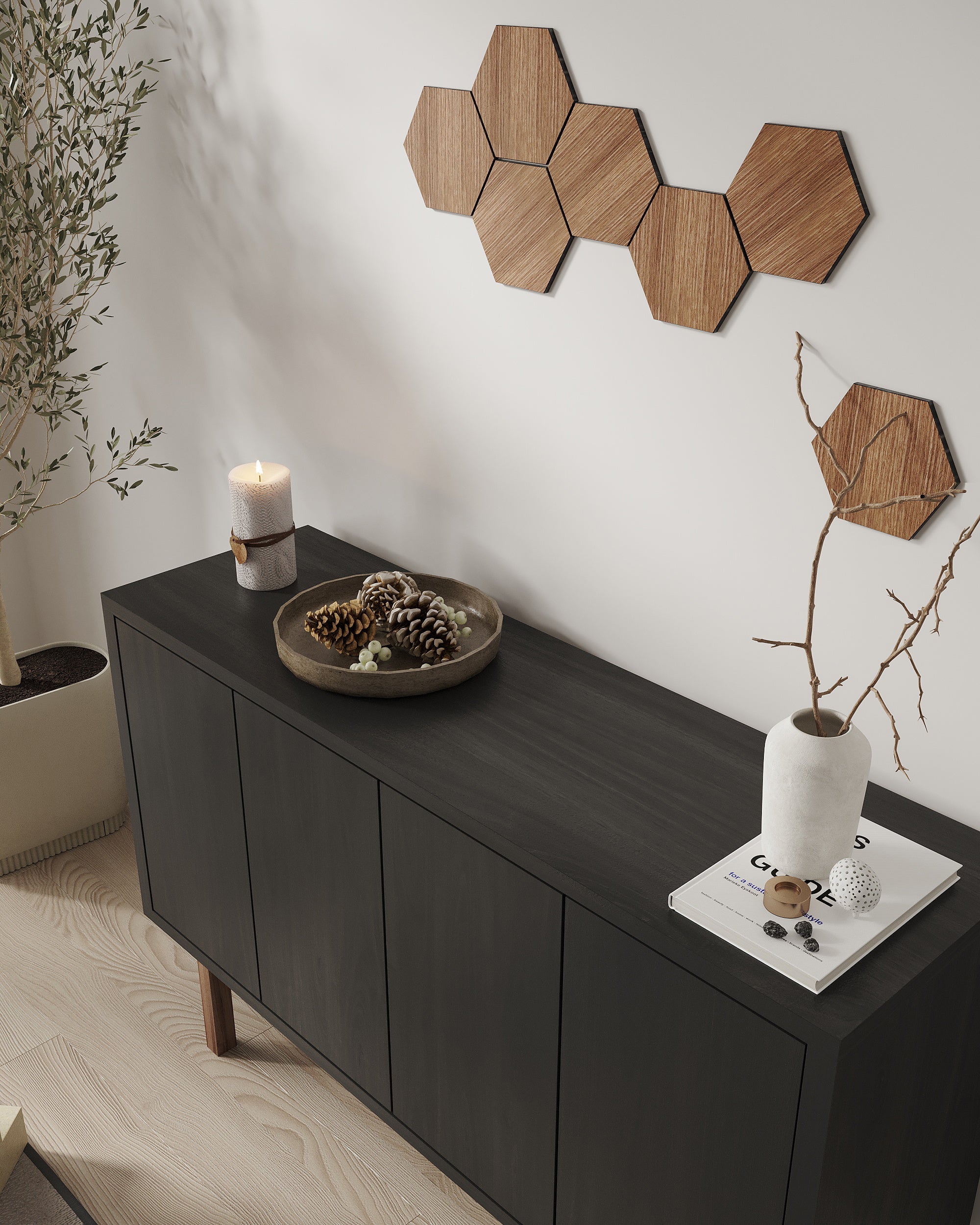 Set of 7 Hexagons, Boho Geometric Wall Decor panels by Artvoom – wood decor