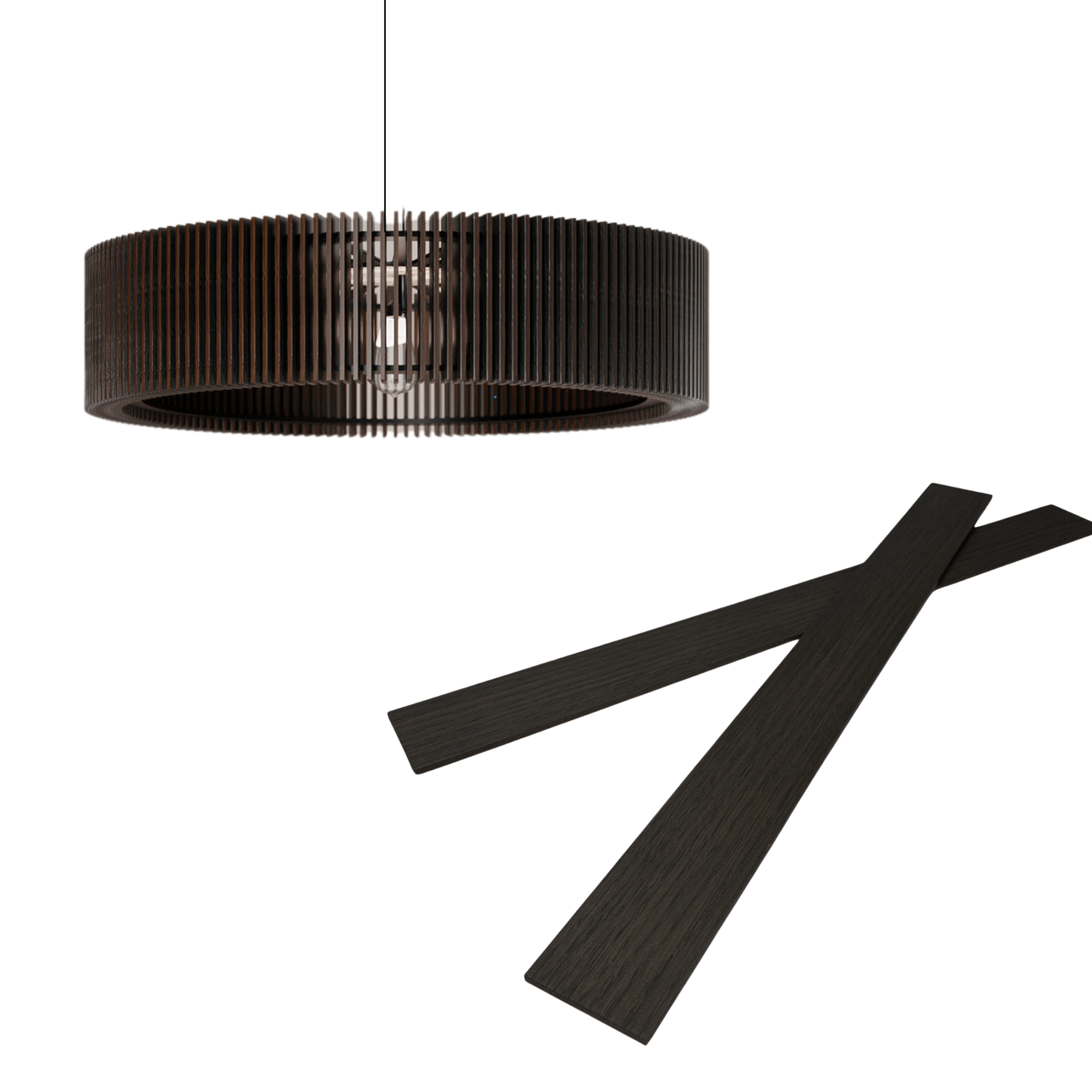 Wooden round pendant lamp made of slats panels by Artvoom – wood decor
