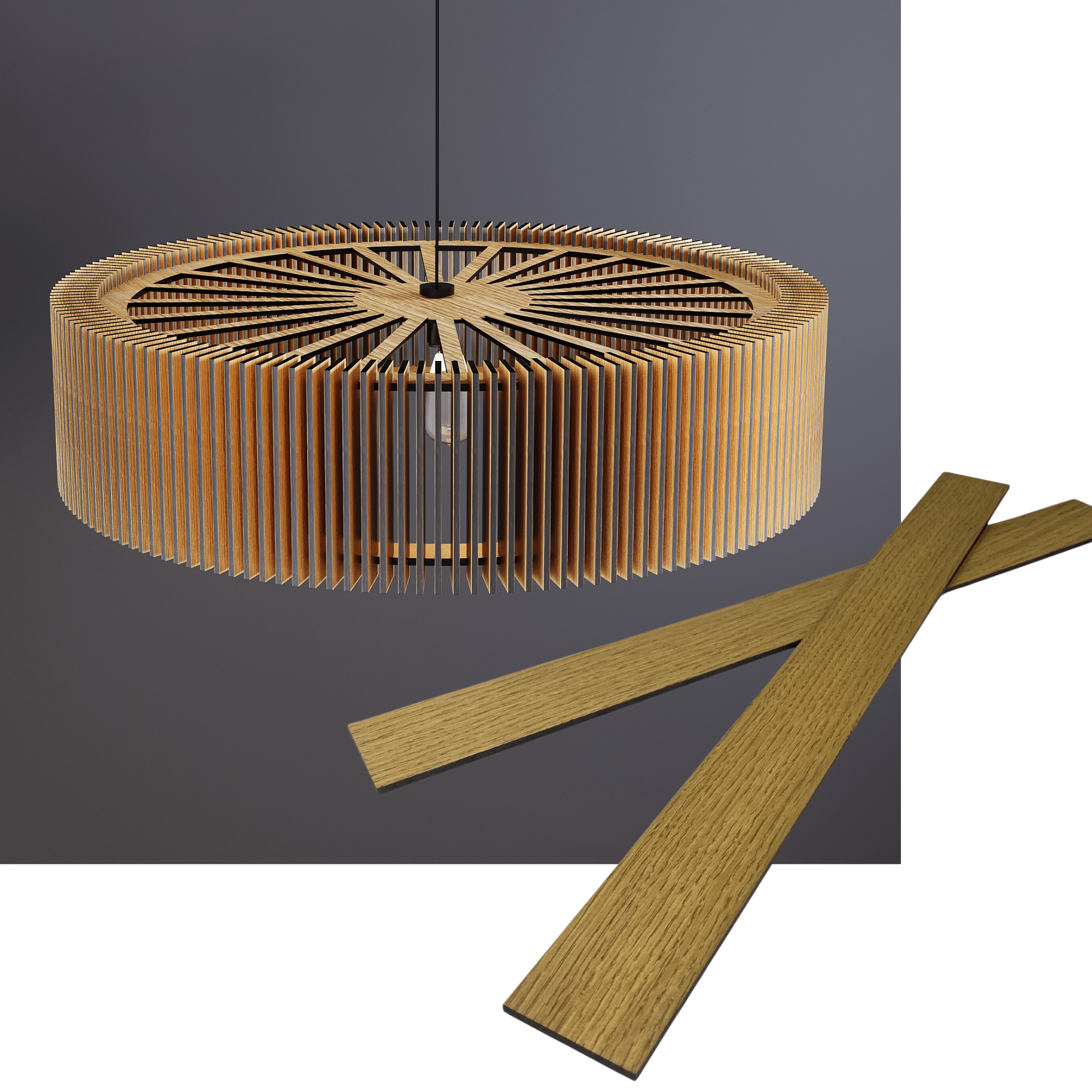 Wooden round pendant lamp made of slats panels by Artvoom – wood decor