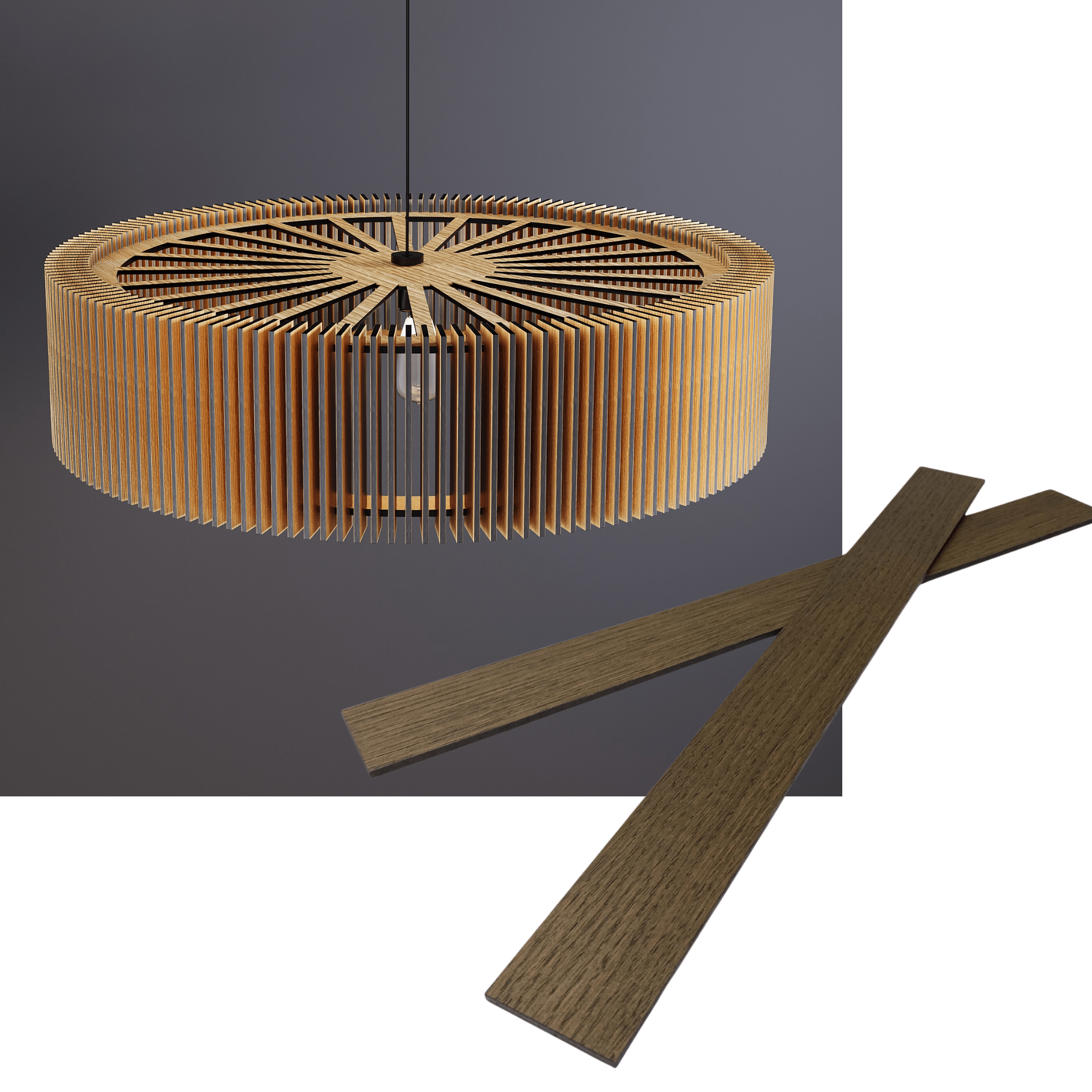 Wooden round pendant lamp made of slats panels by Artvoom – wood decor