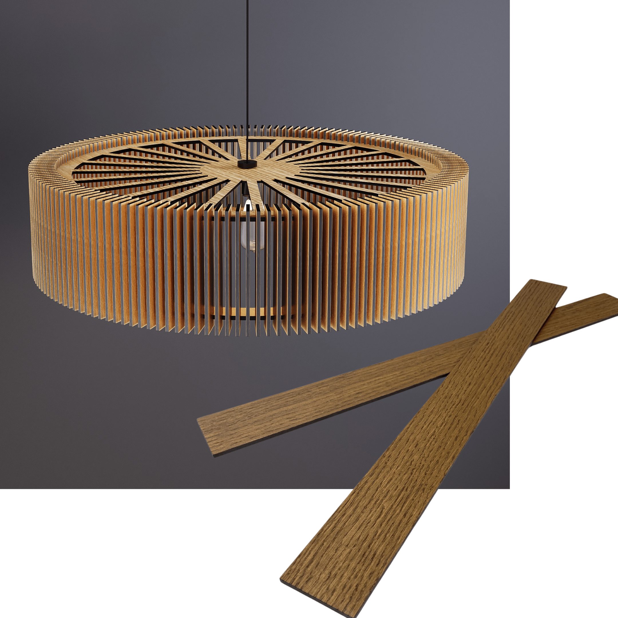 Wooden round pendant lamp made of slats panels by Artvoom – wood decor