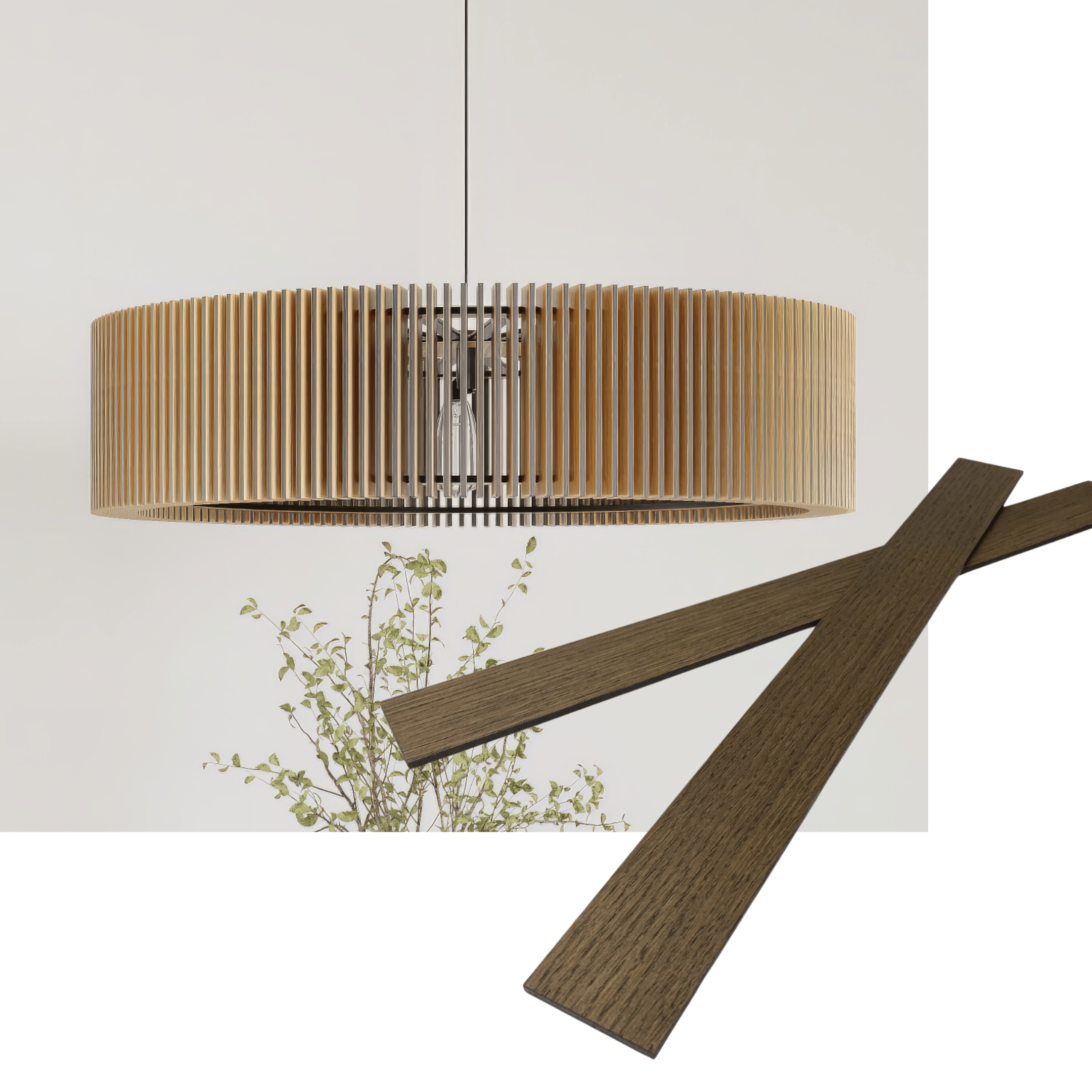 Wooden round pendant lamp made of slats panels by Artvoom – wood decor