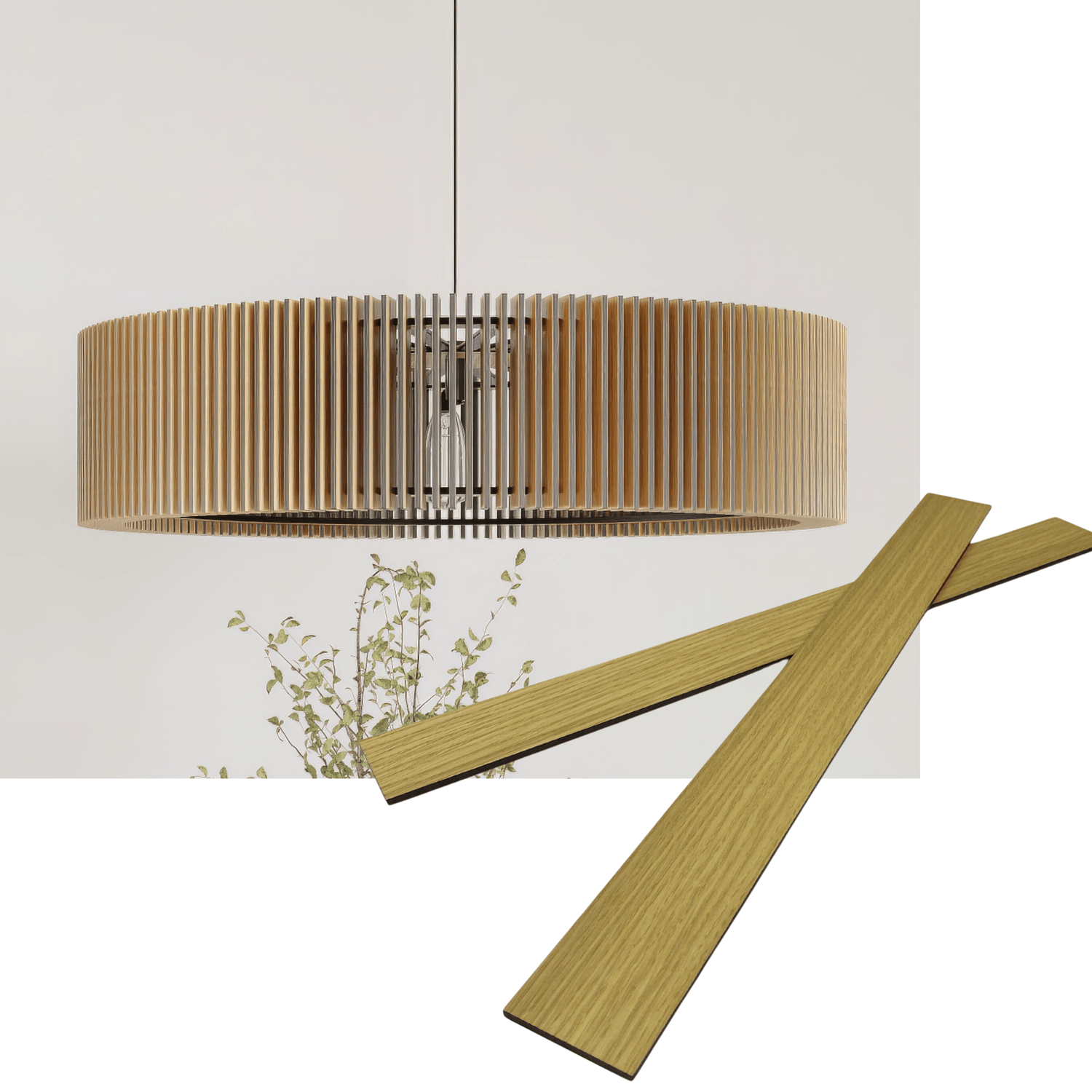 Wooden round pendant lamp made of slats panels by Artvoom – wood decor