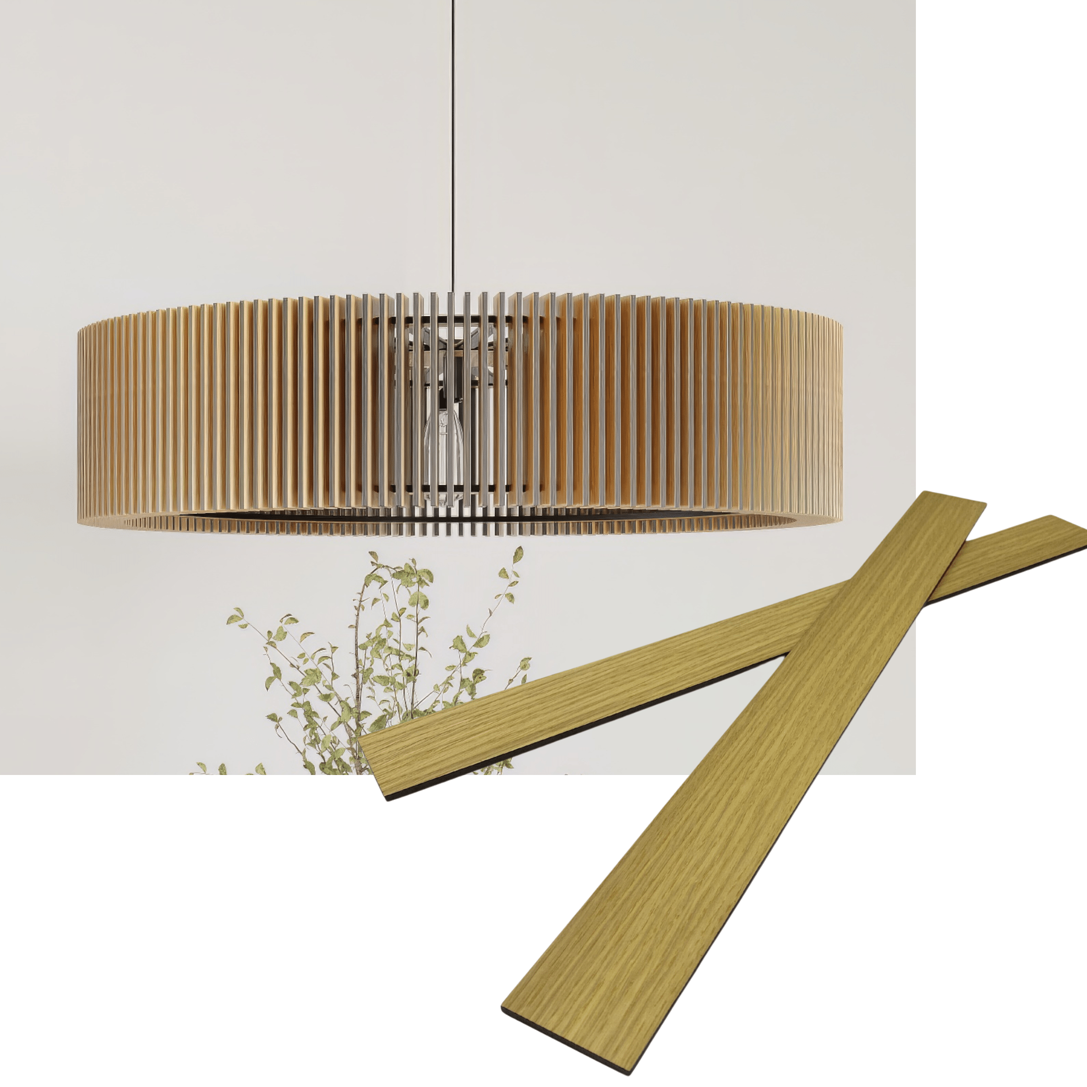 Wooden round pendant lamp made of slats panels by Artvoom – wood decor