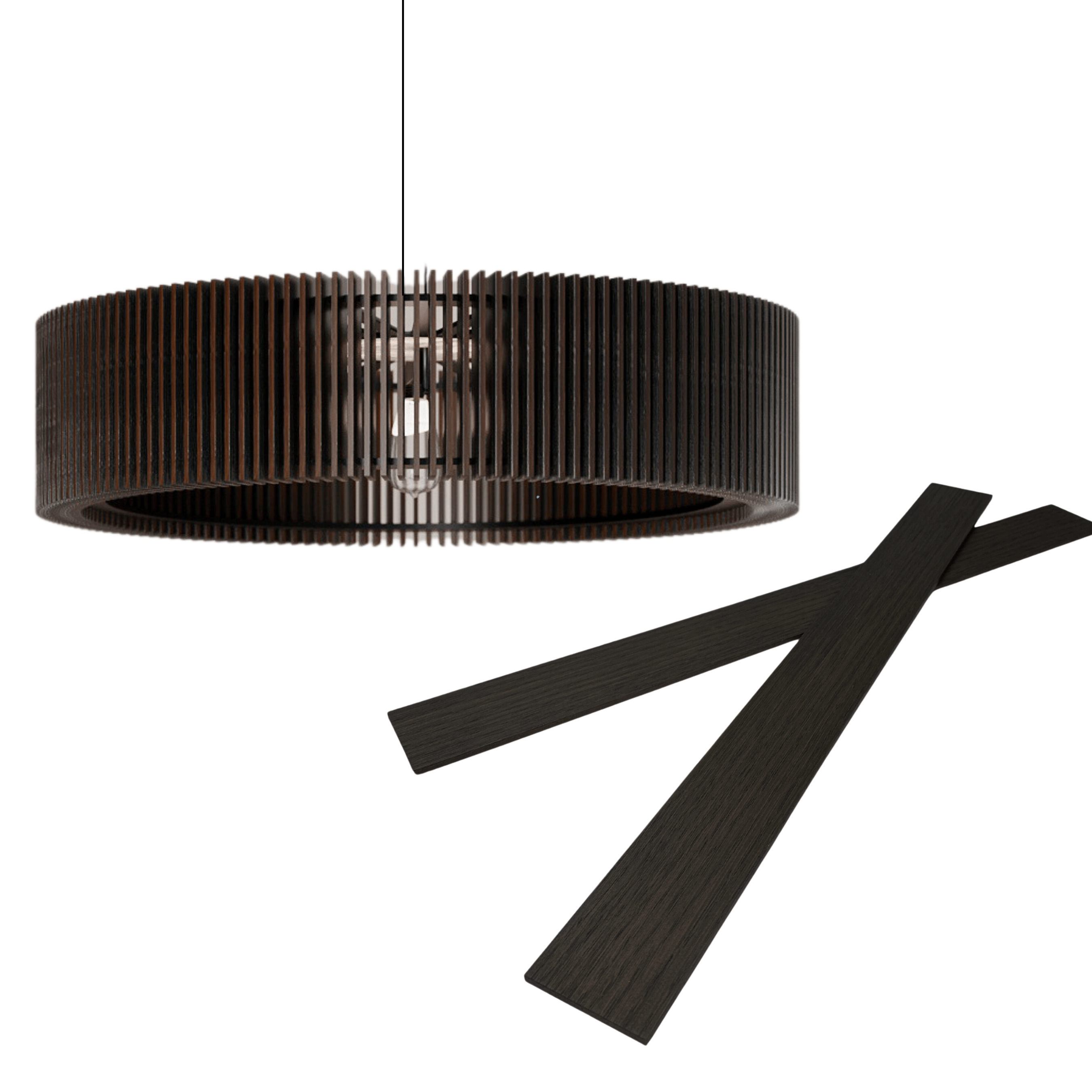 Wooden round pendant lamp made of slats panels by Artvoom – wood decor