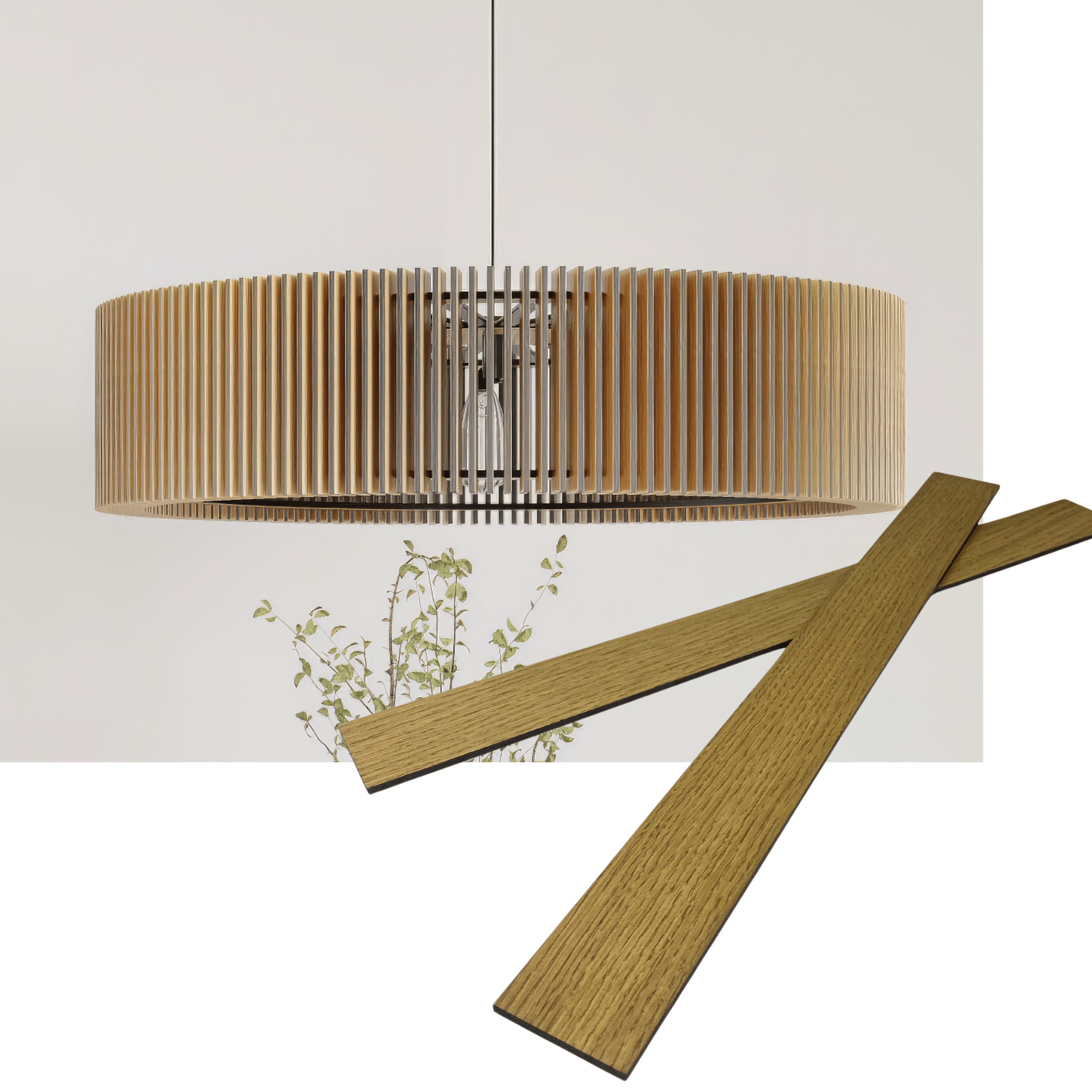 Wooden round pendant lamp made of slats panels by Artvoom – wood decor