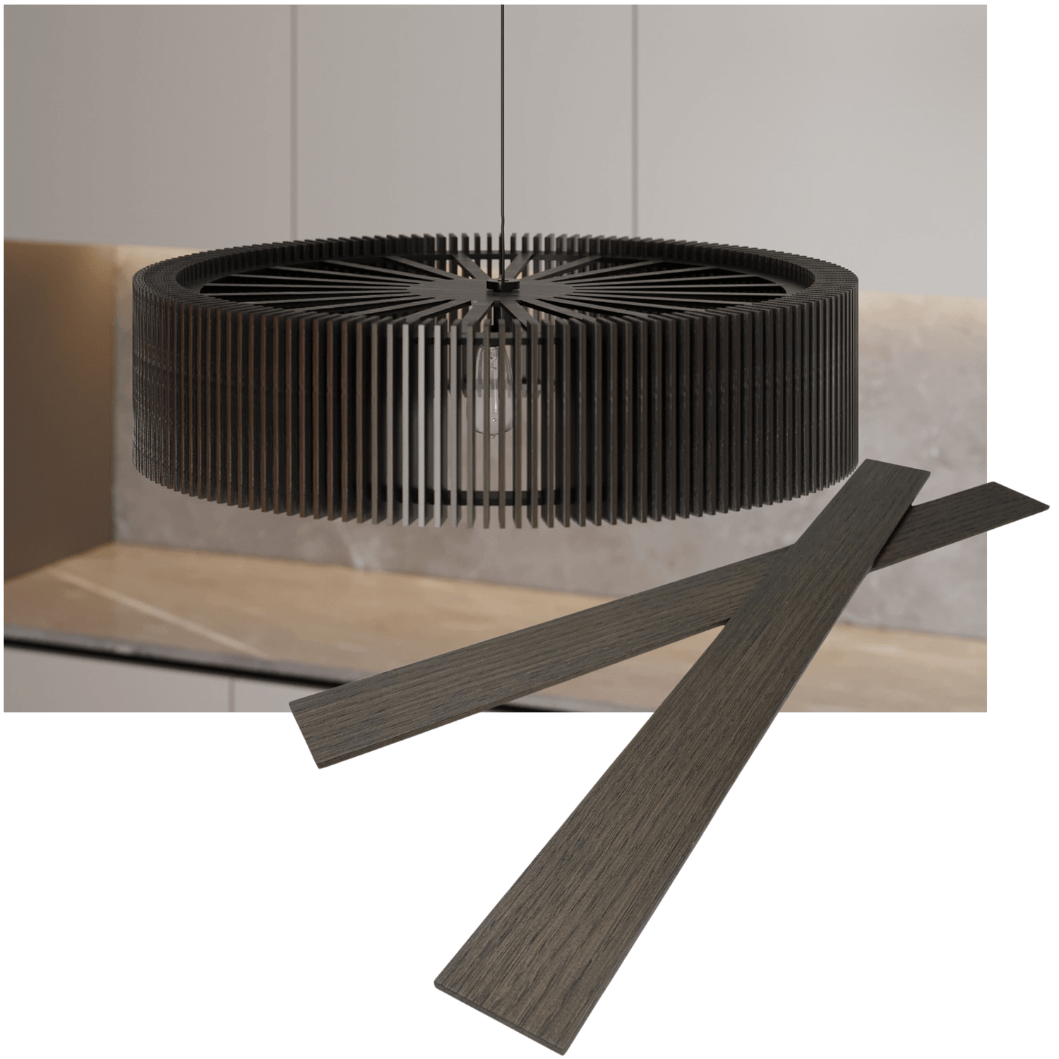 Wooden round pendant lamp made of slats panels by Artvoom – wood decor