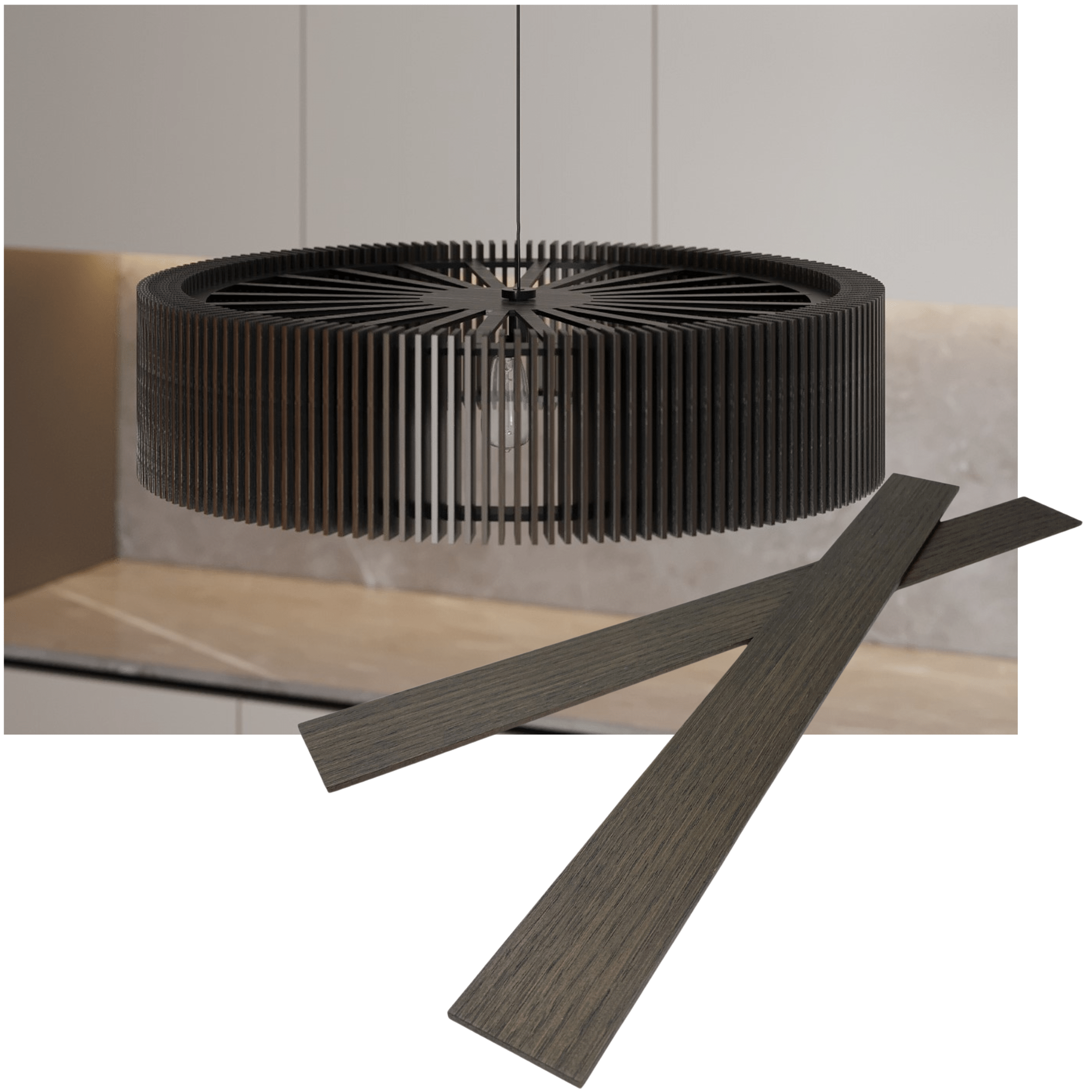 Wooden round pendant lamp made of slats panels by Artvoom – wood decor