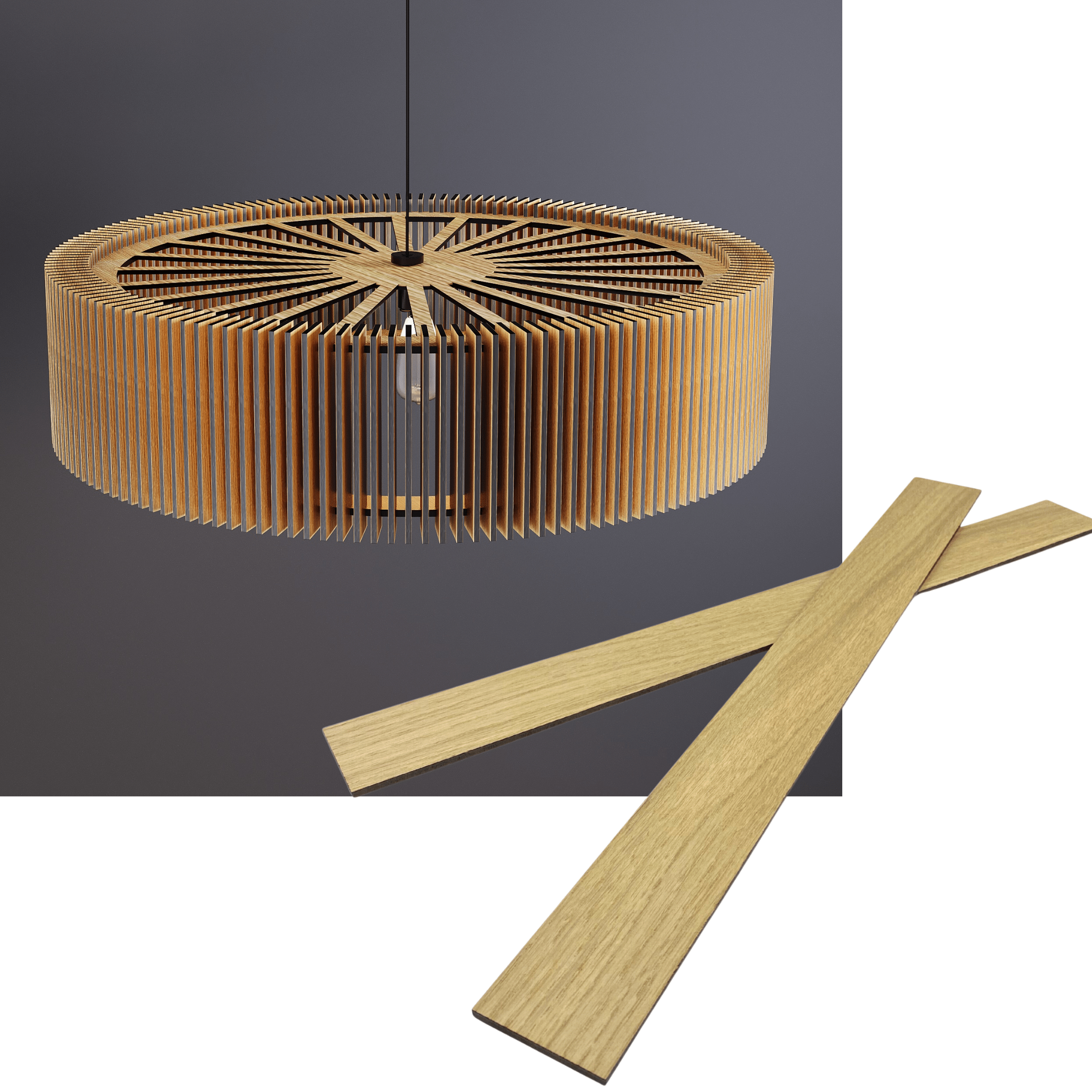 Wooden round pendant lamp made of slats panels by Artvoom – wood decor