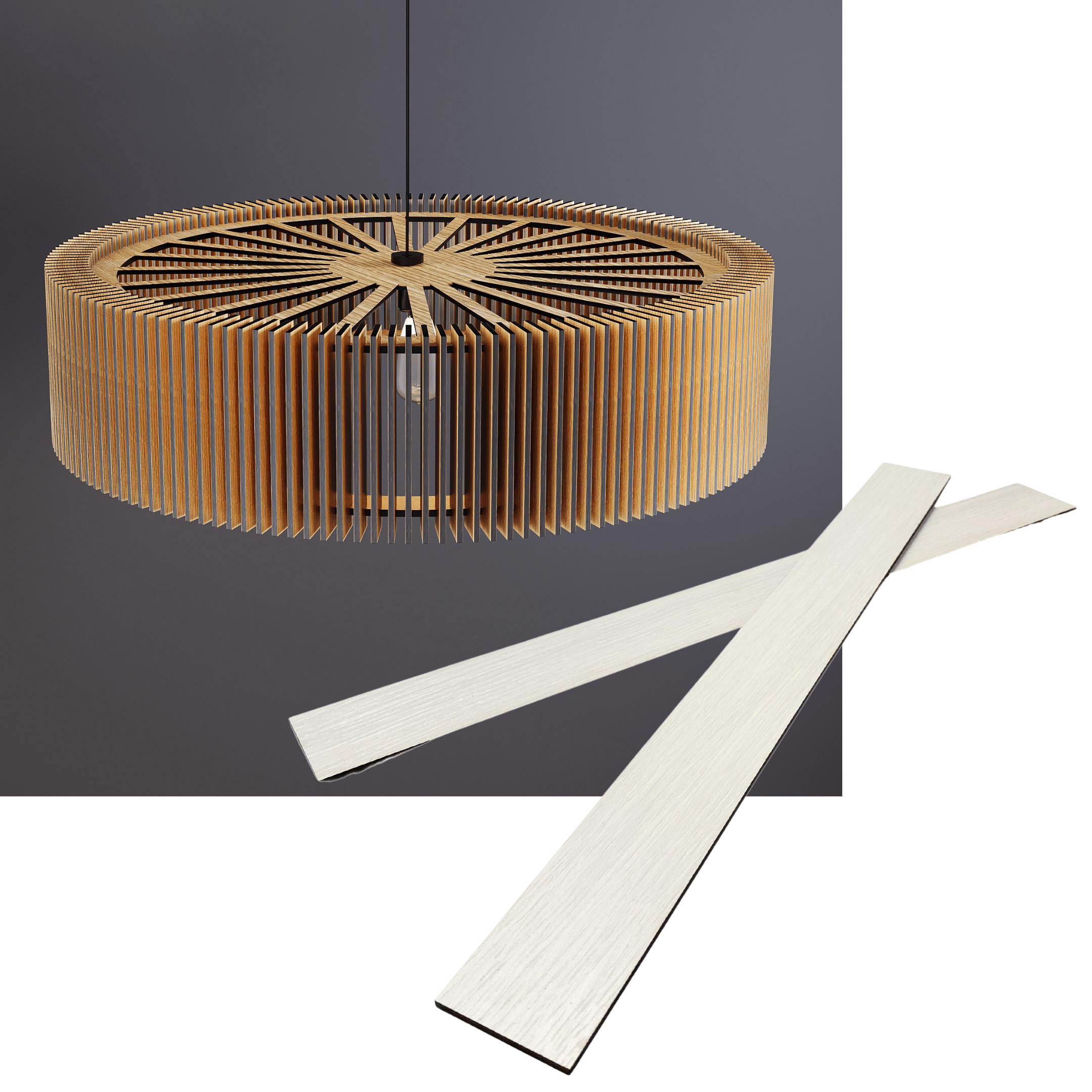 Wooden round pendant lamp made of slats panels by Artvoom – wood decor