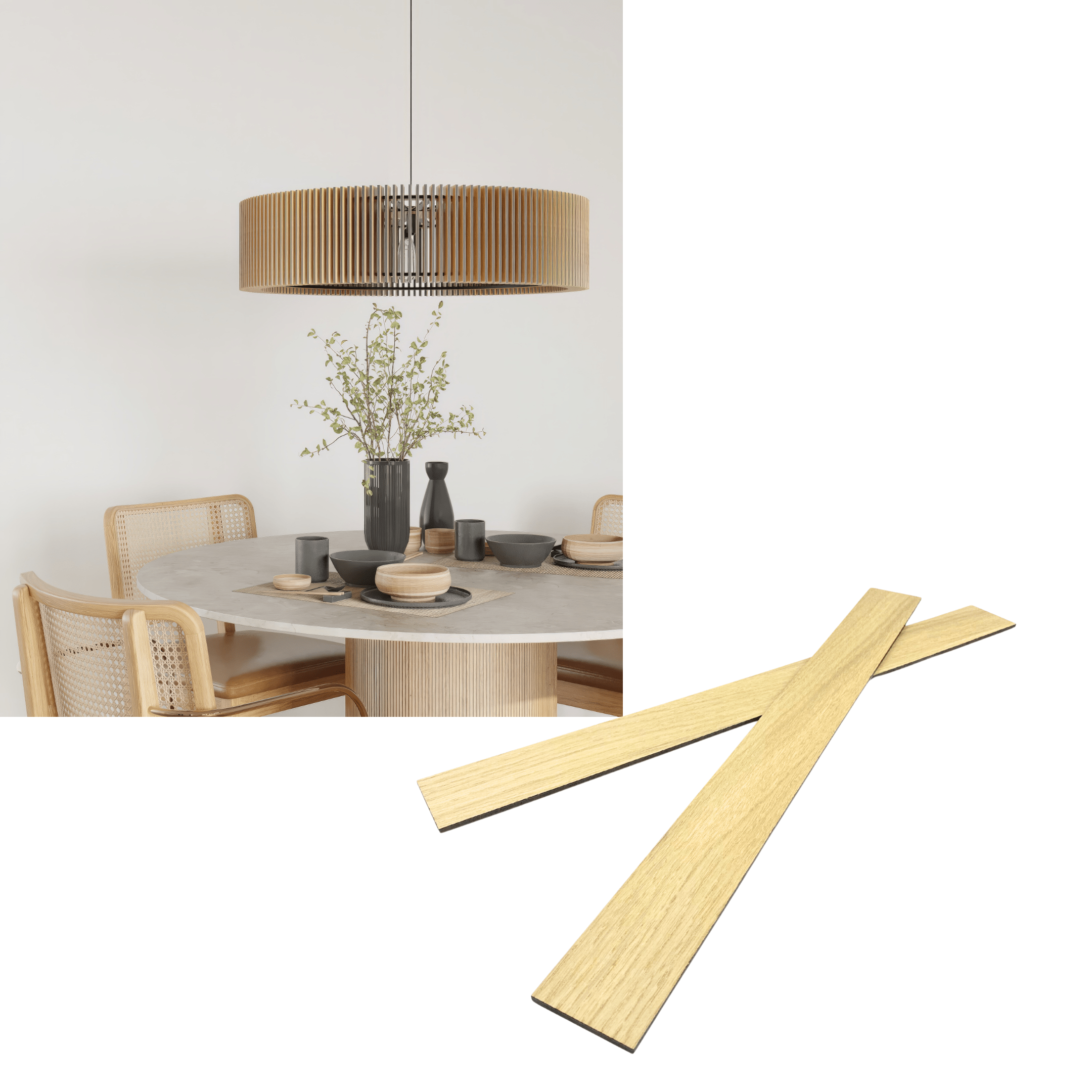 Wooden round pendant lamp made of slats panels by Artvoom – wood decor
