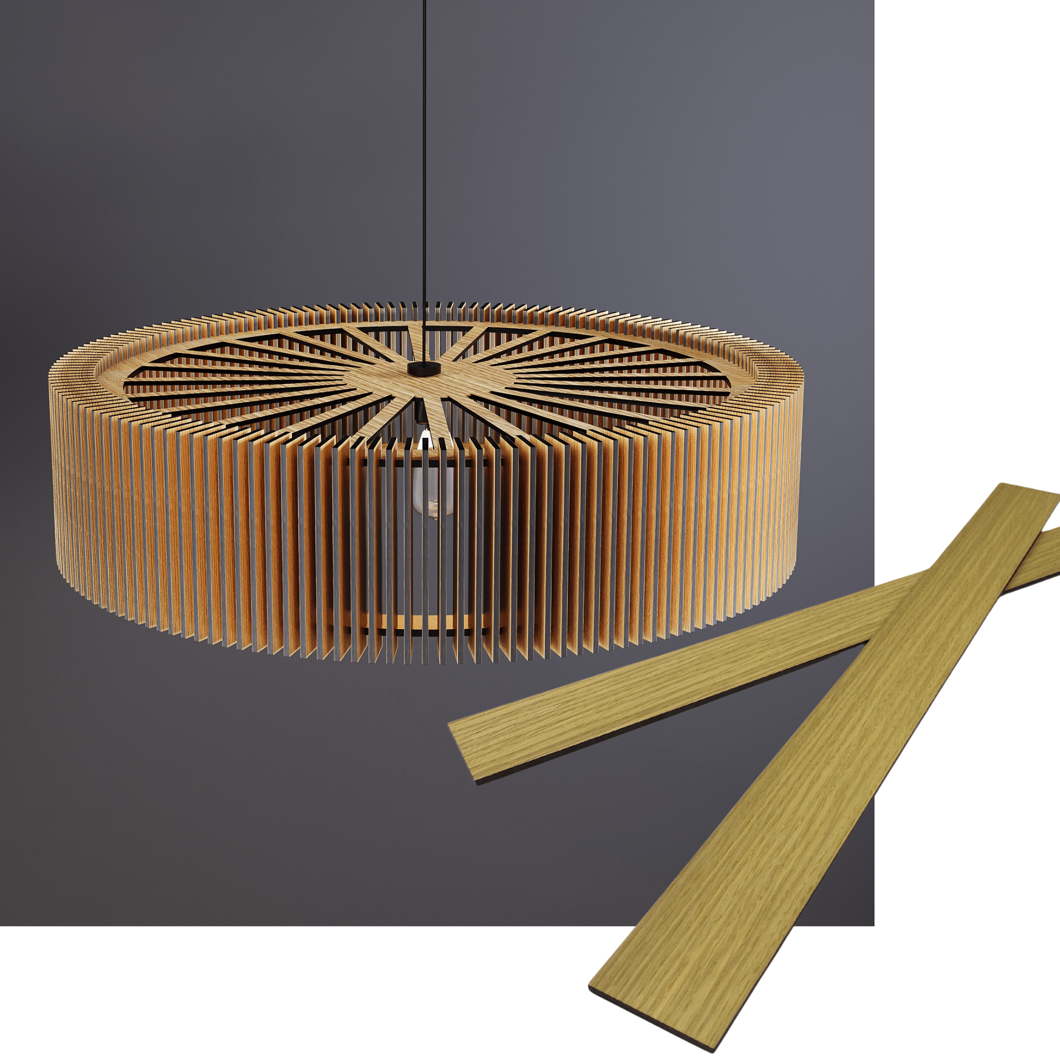 Wooden round pendant lamp made of slats panels by Artvoom – wood decor