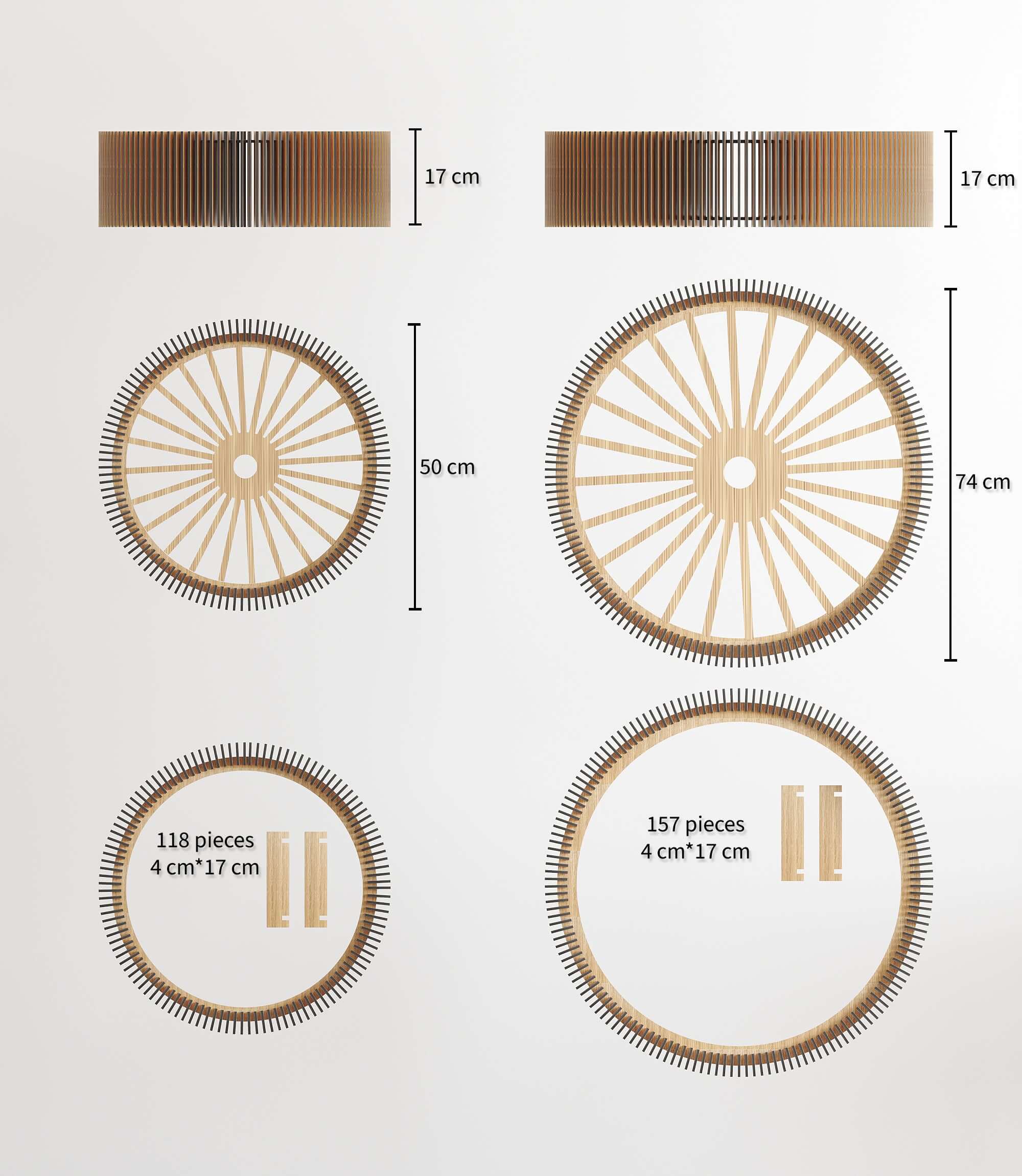 Wooden round pendant lamp made of slats (rounded corners) panels by Artvoom – wood decor