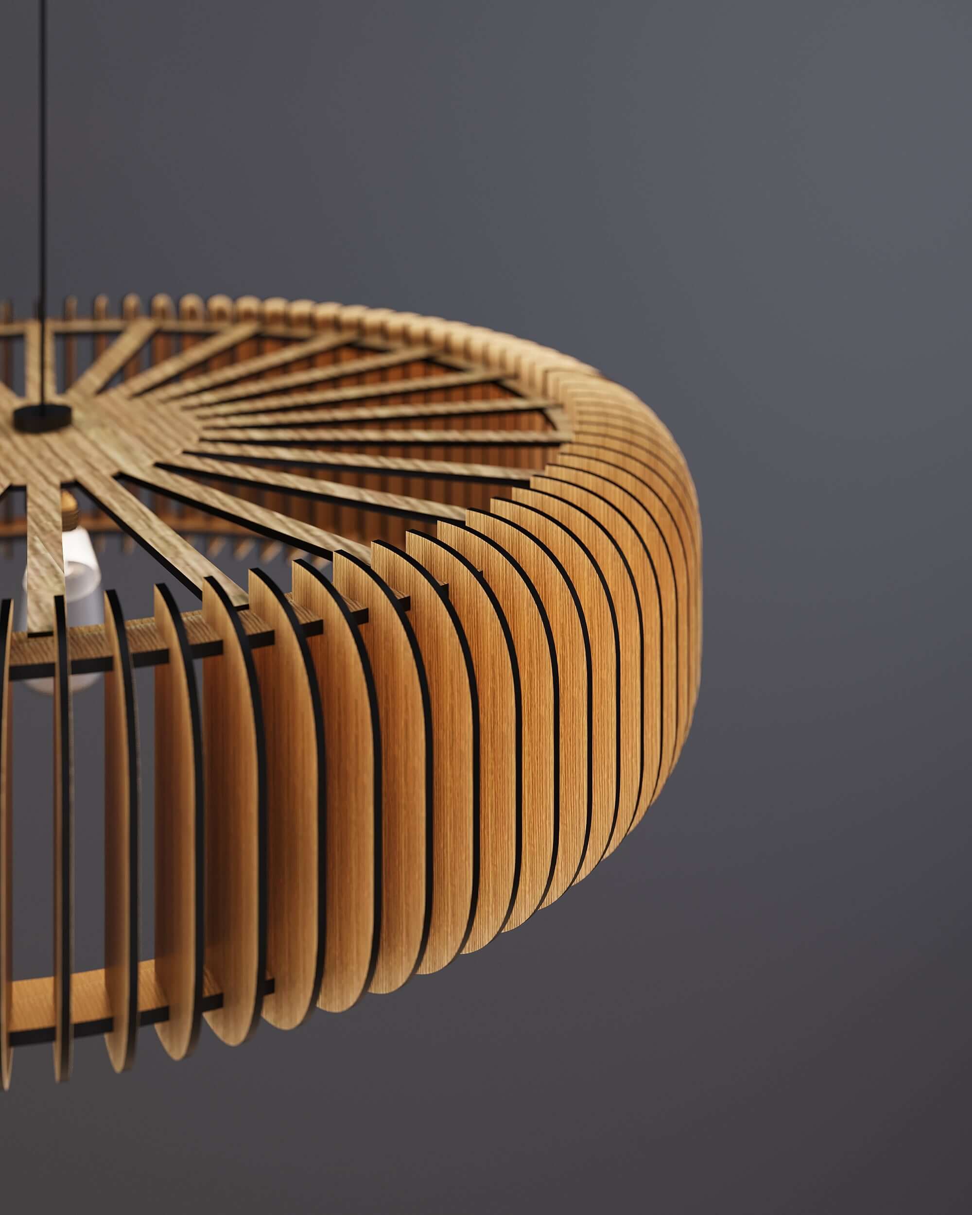 Wooden round pendant lamp made of slats (rounded corners) panels by Artvoom – wood decor