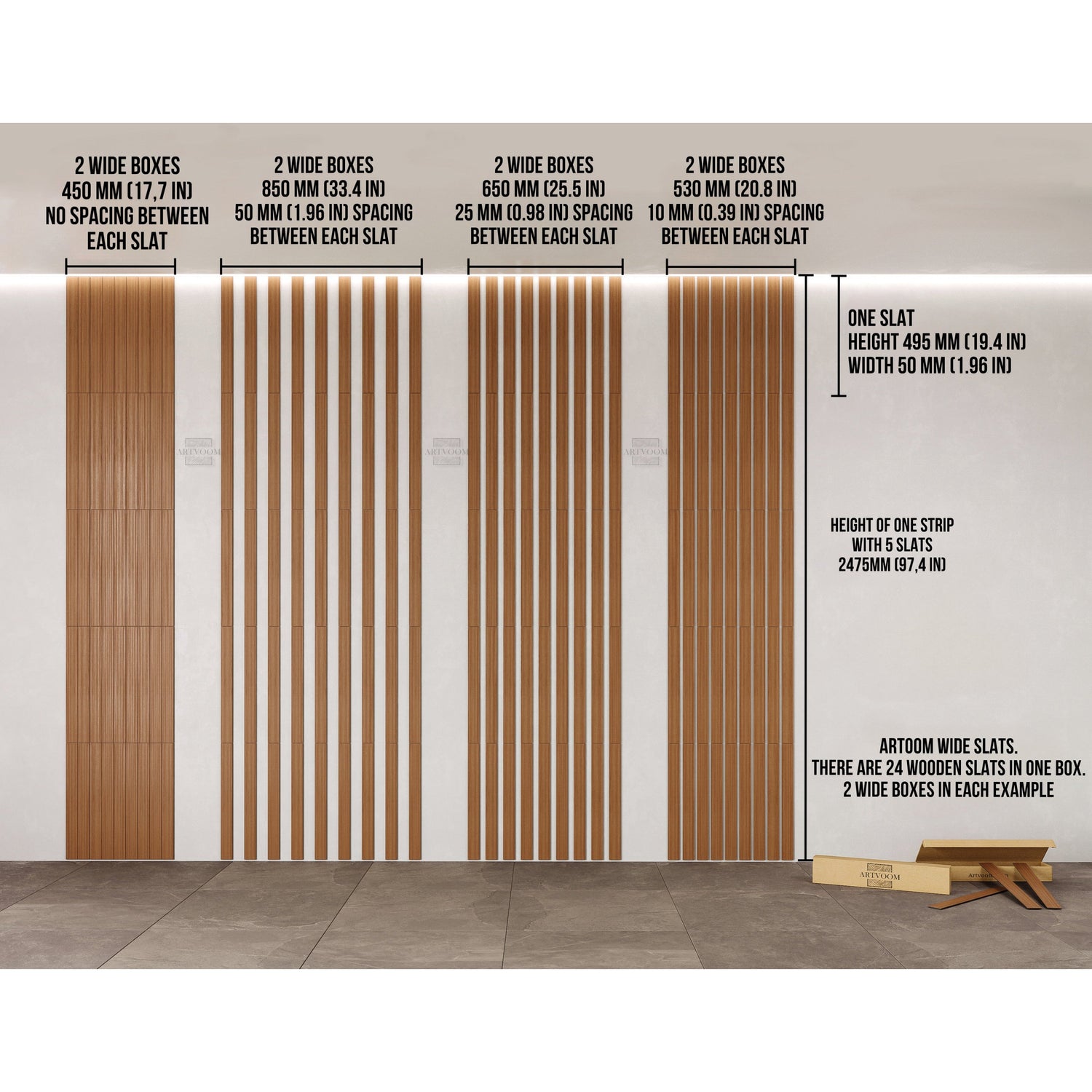 Wooden Wall Slats, 24 pcs in box. Artvoom Wall Decor panels by Artvoom – wood decor