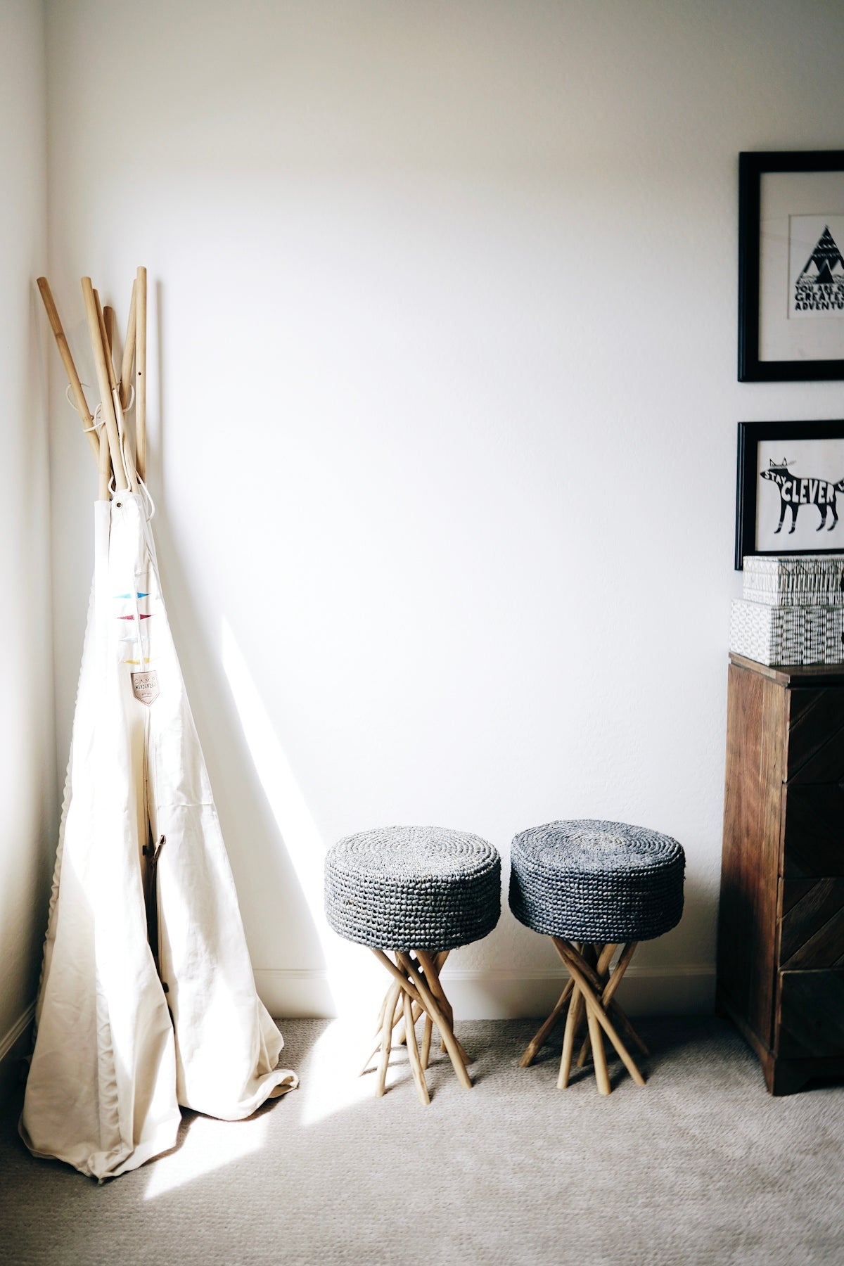 round grey ottomans