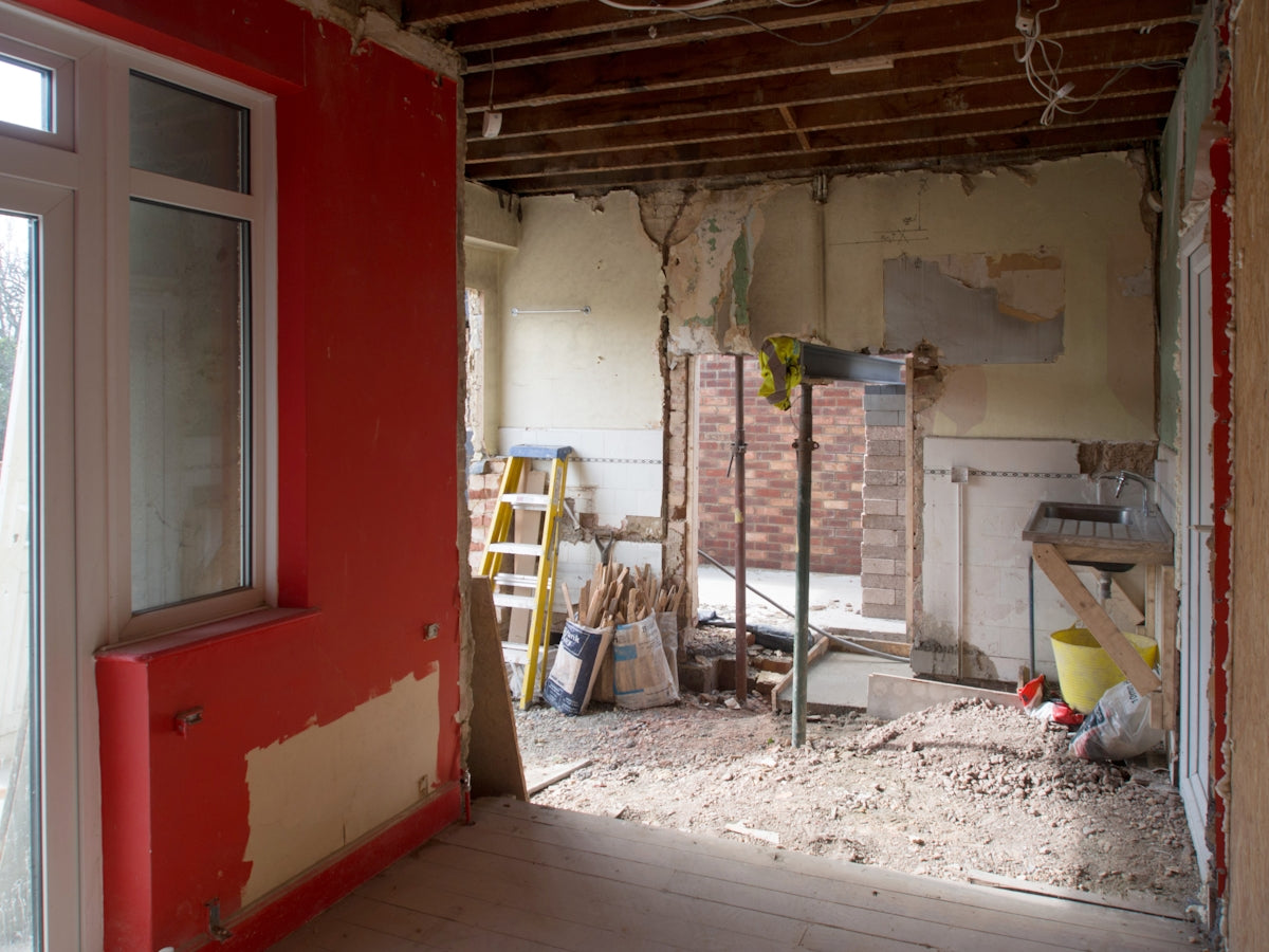 white and red concrete house