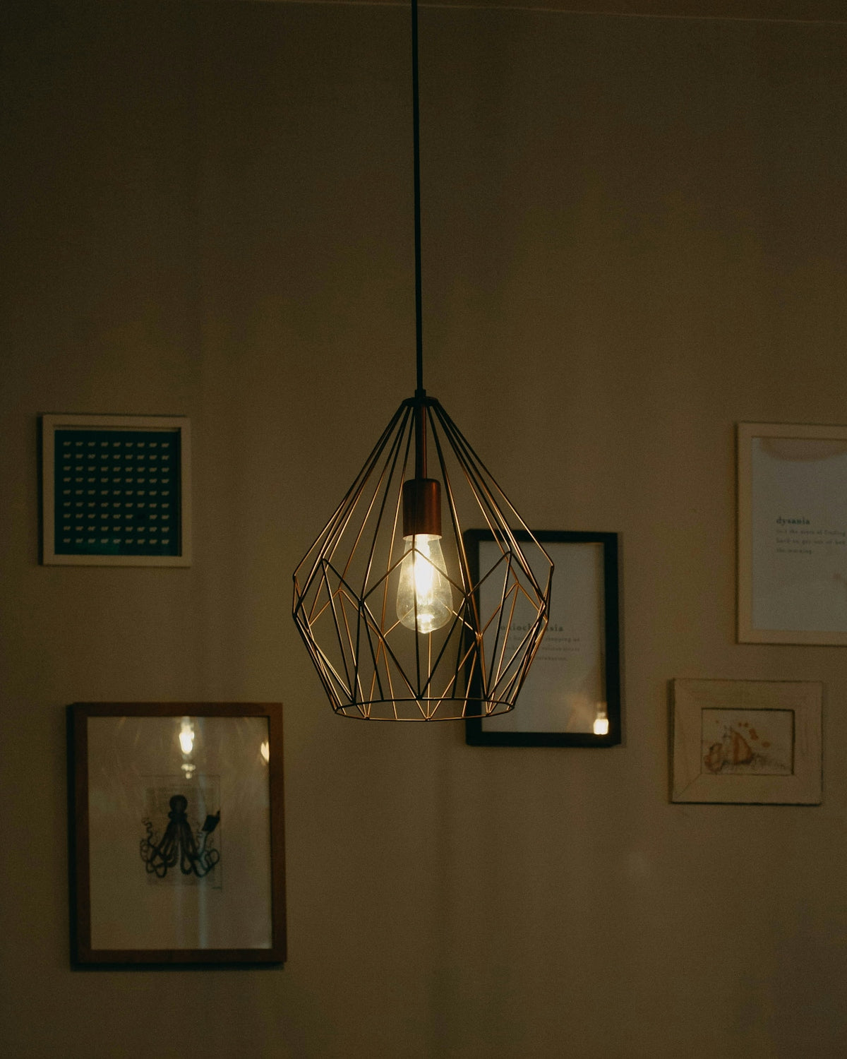 black metal framed glass pendant lamp