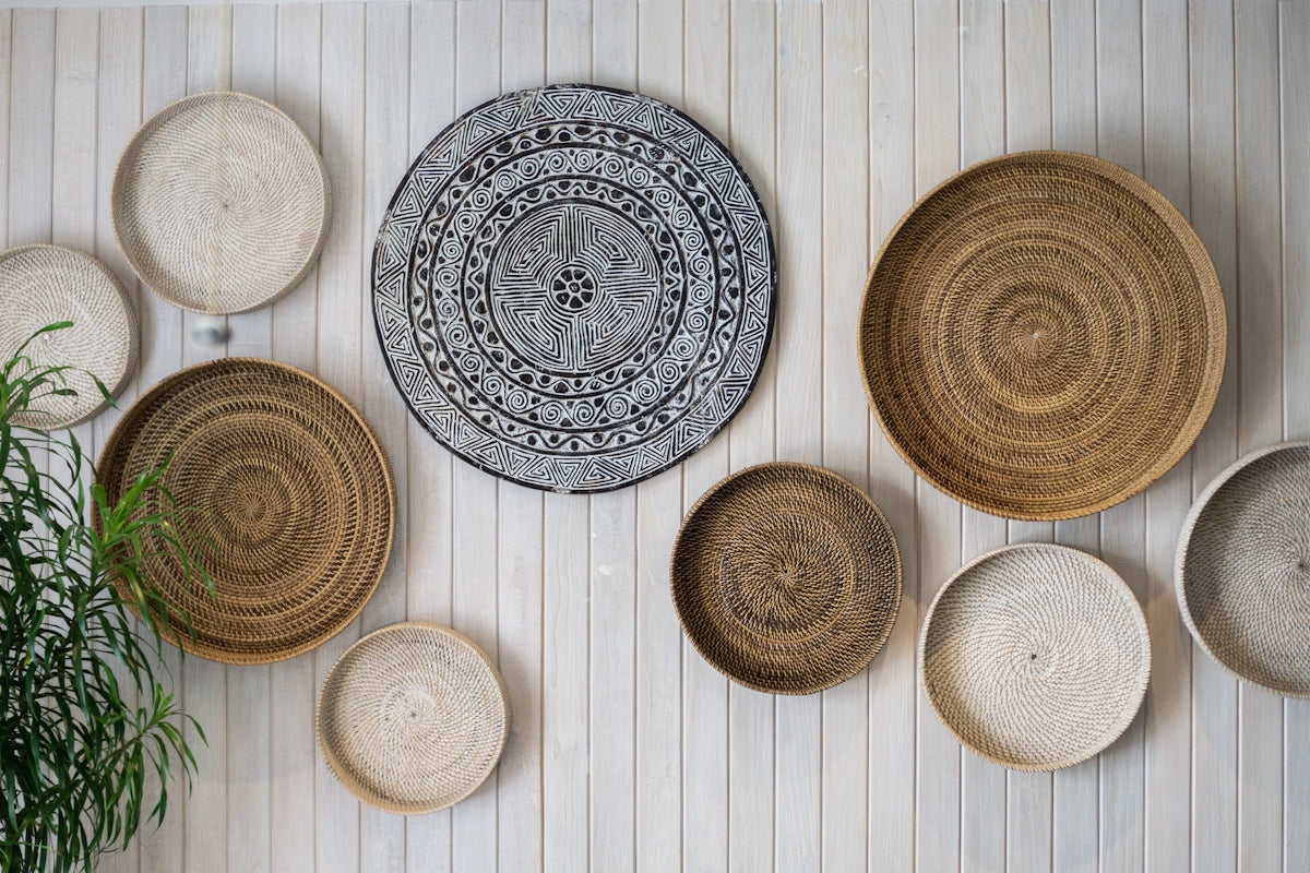 brown round wooden wall decor