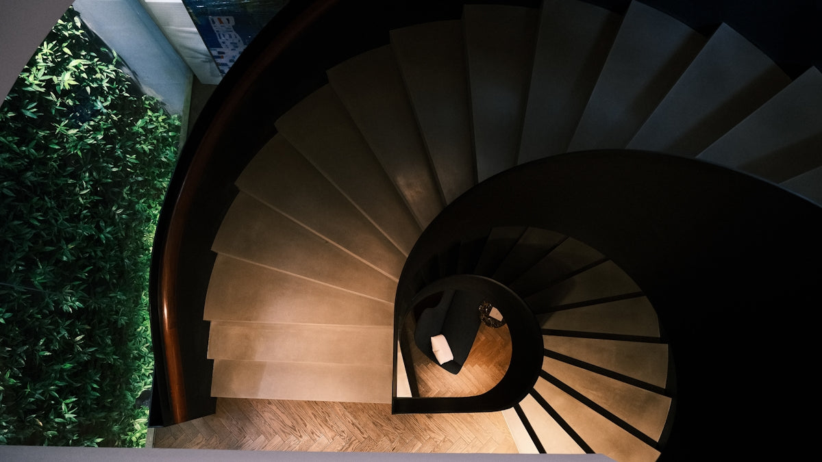 A view of a spiral staircase from above