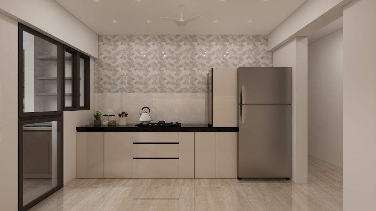 Here is a modern kitchen interior with appliances.