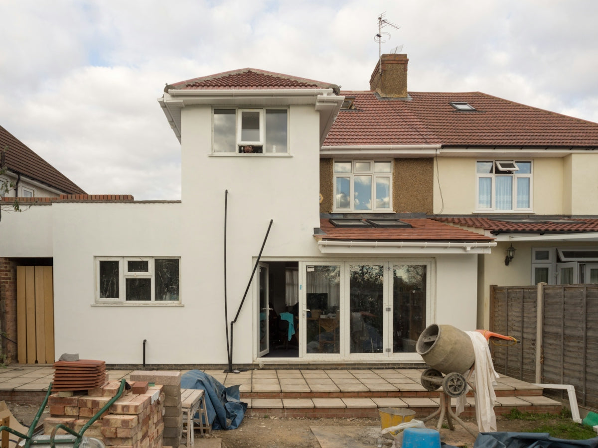 A house extension in progress with new windows.