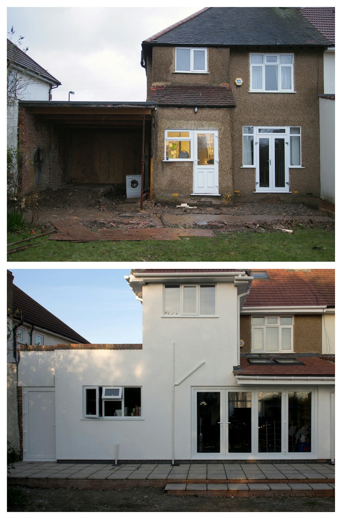 House renovation: before and after a new extension.