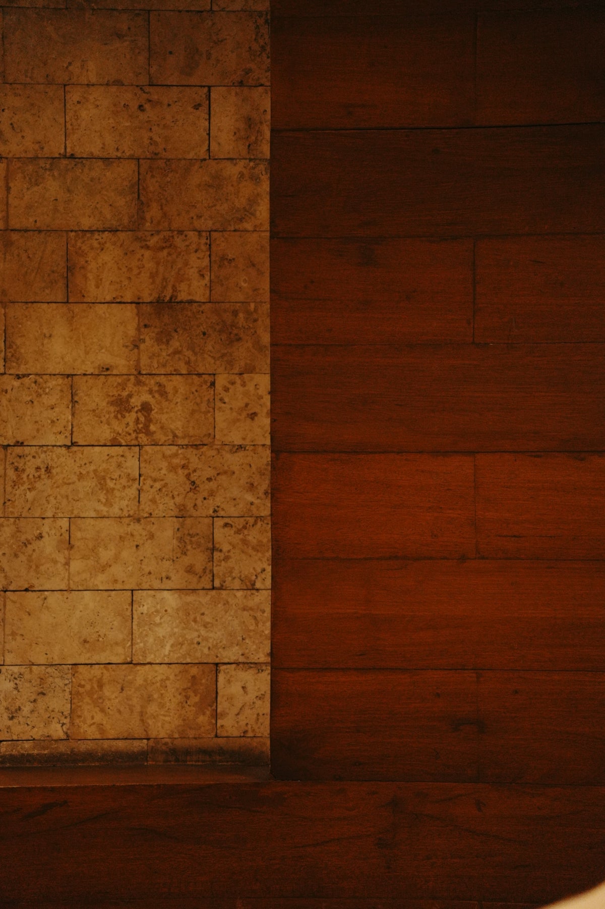 Stone and wood textures juxtaposed in a minimalist design