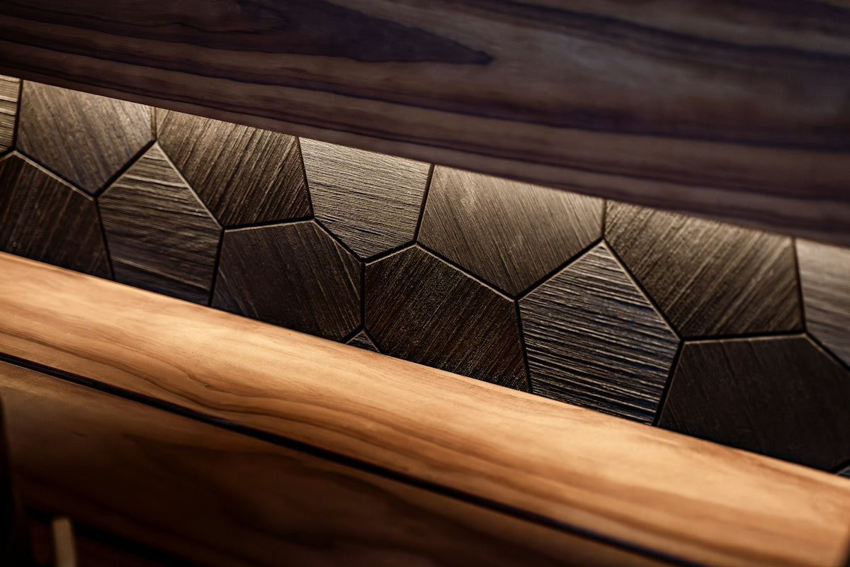 Textured wooden panels with subtle backlighting