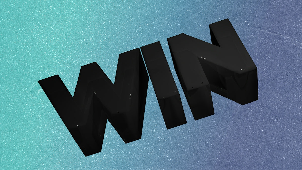 Black 3D letters spelling win on a blue background