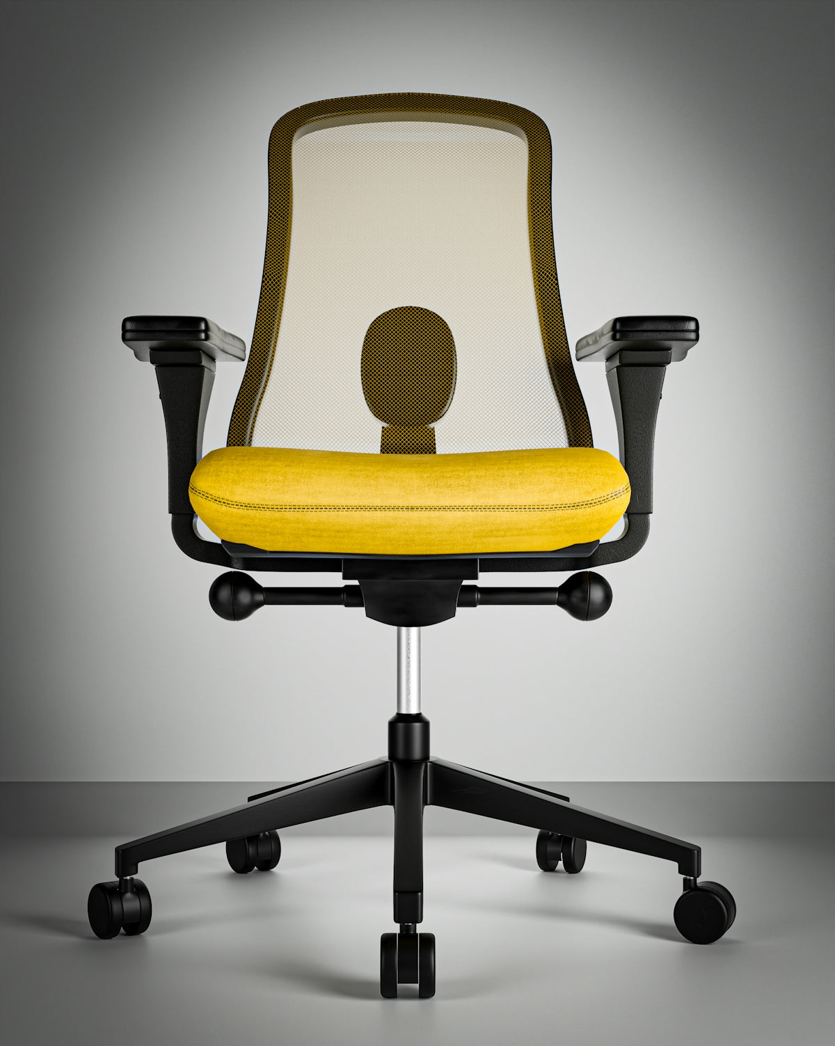 Modern office chair with yellow seat and mesh back