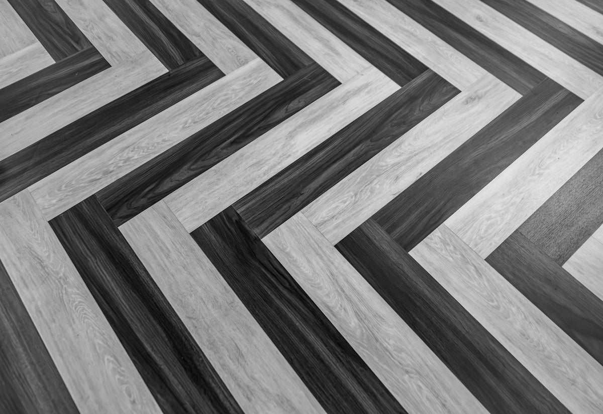Herringbone pattern of wood floor planks