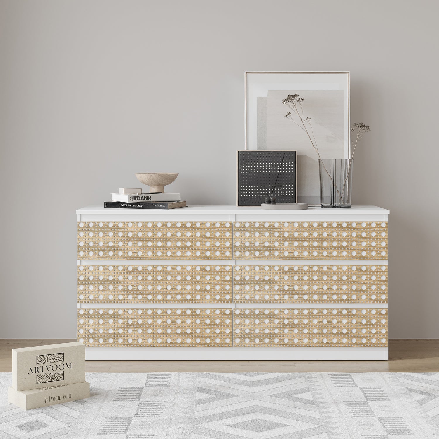 Wooden dresser overlays with rattan pattern for IKEA® malm furniture