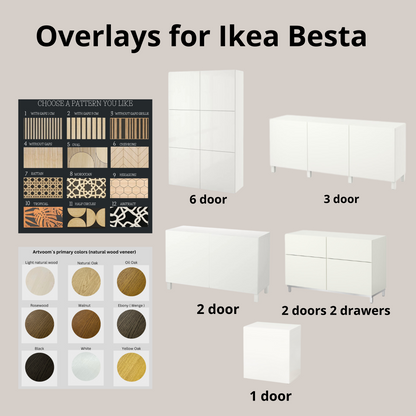 Overlay wooden slats panels for decorating ikea besta dresser with pattern