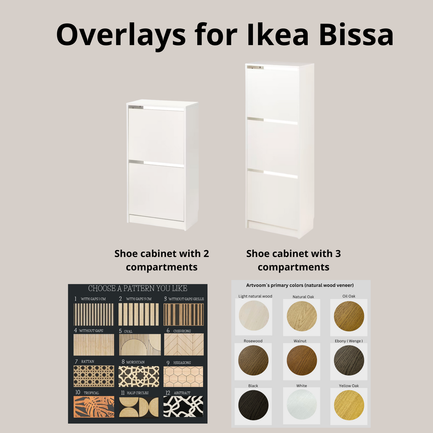 Overlay wooden panels for decorating ikea bissa dresser with pattern