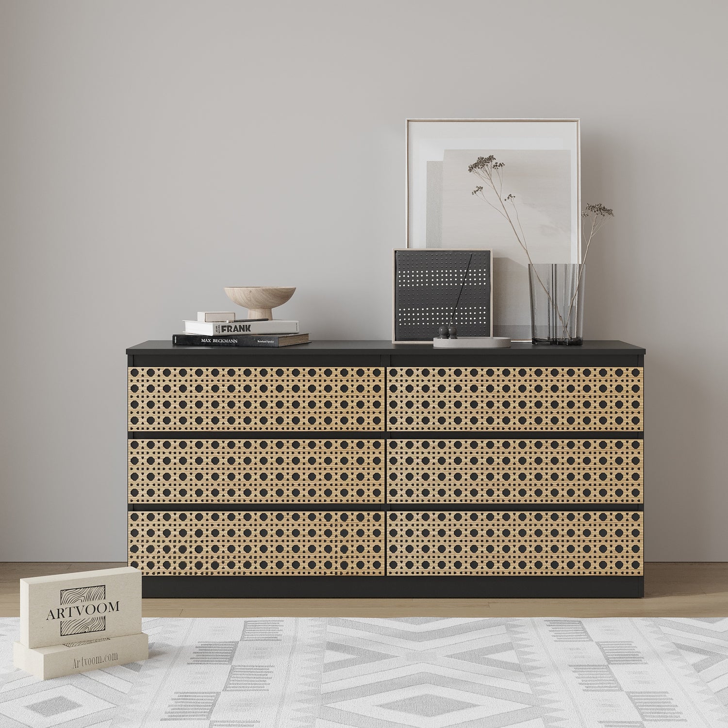 Overlay wooden panels for decorating ikea bissa dresser with pattern